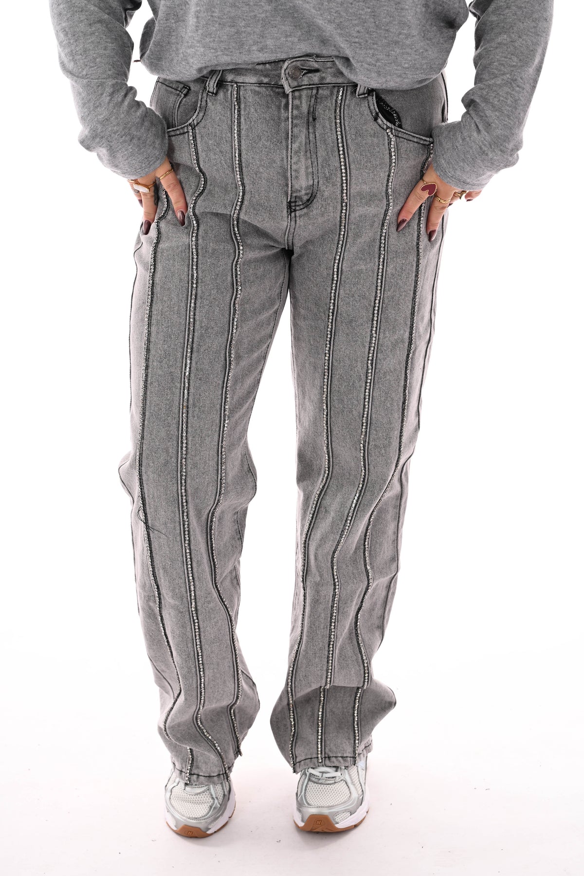 Monday wide leg glitter naden grijs