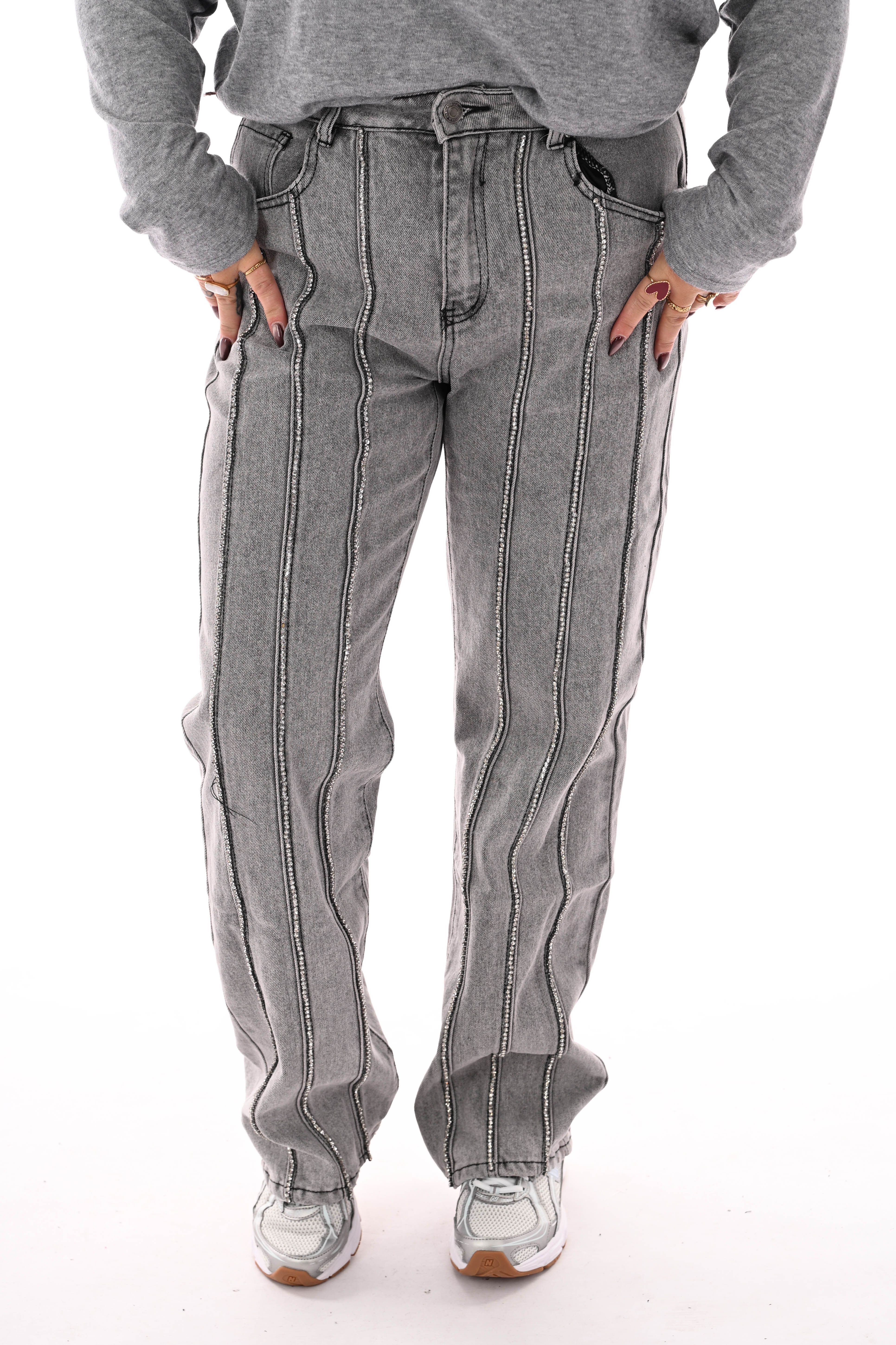 Monday wide leg glitter naden grijs