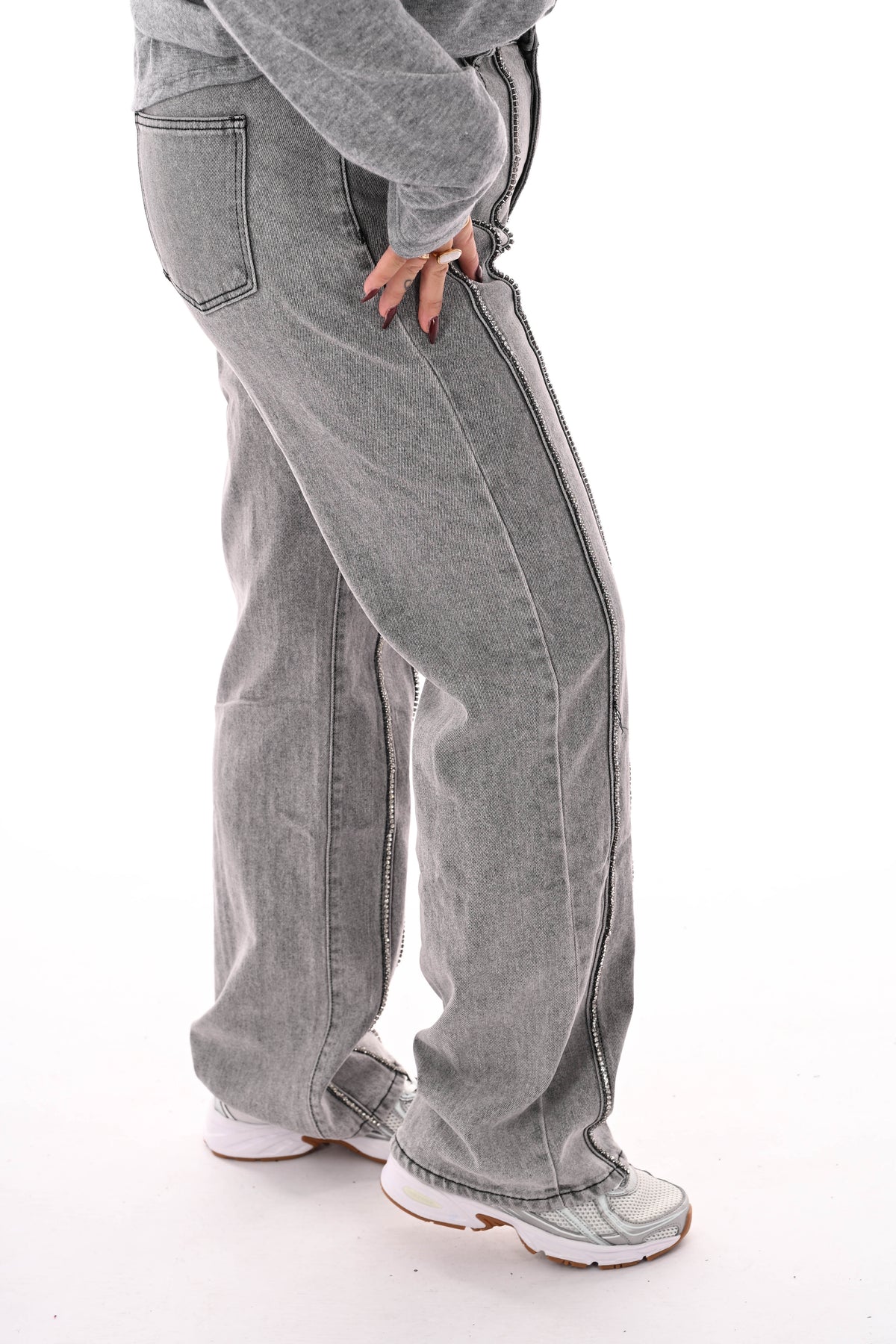 Monday wide leg glitter naden grijs