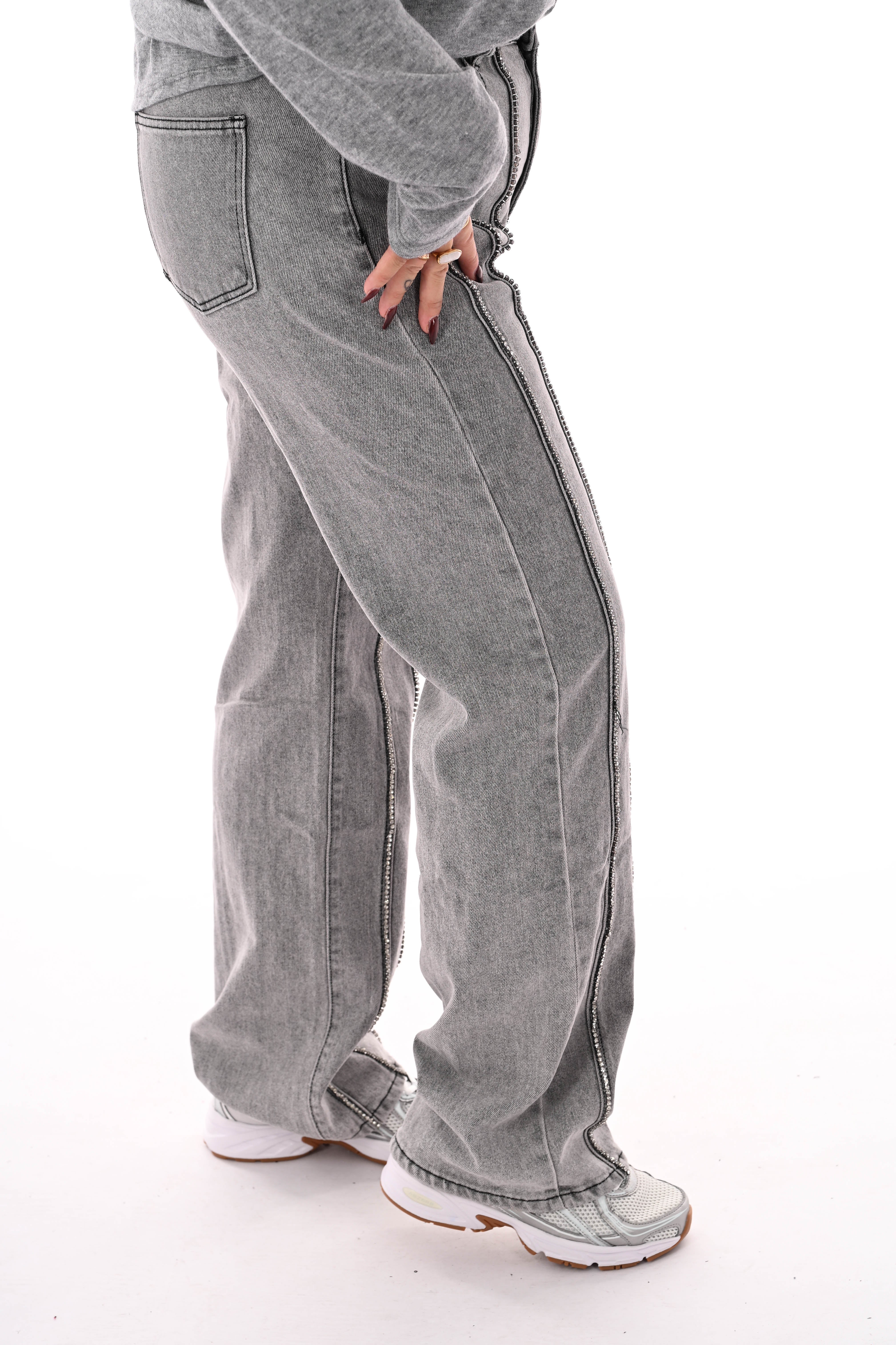 Monday wide leg glitter naden grijs