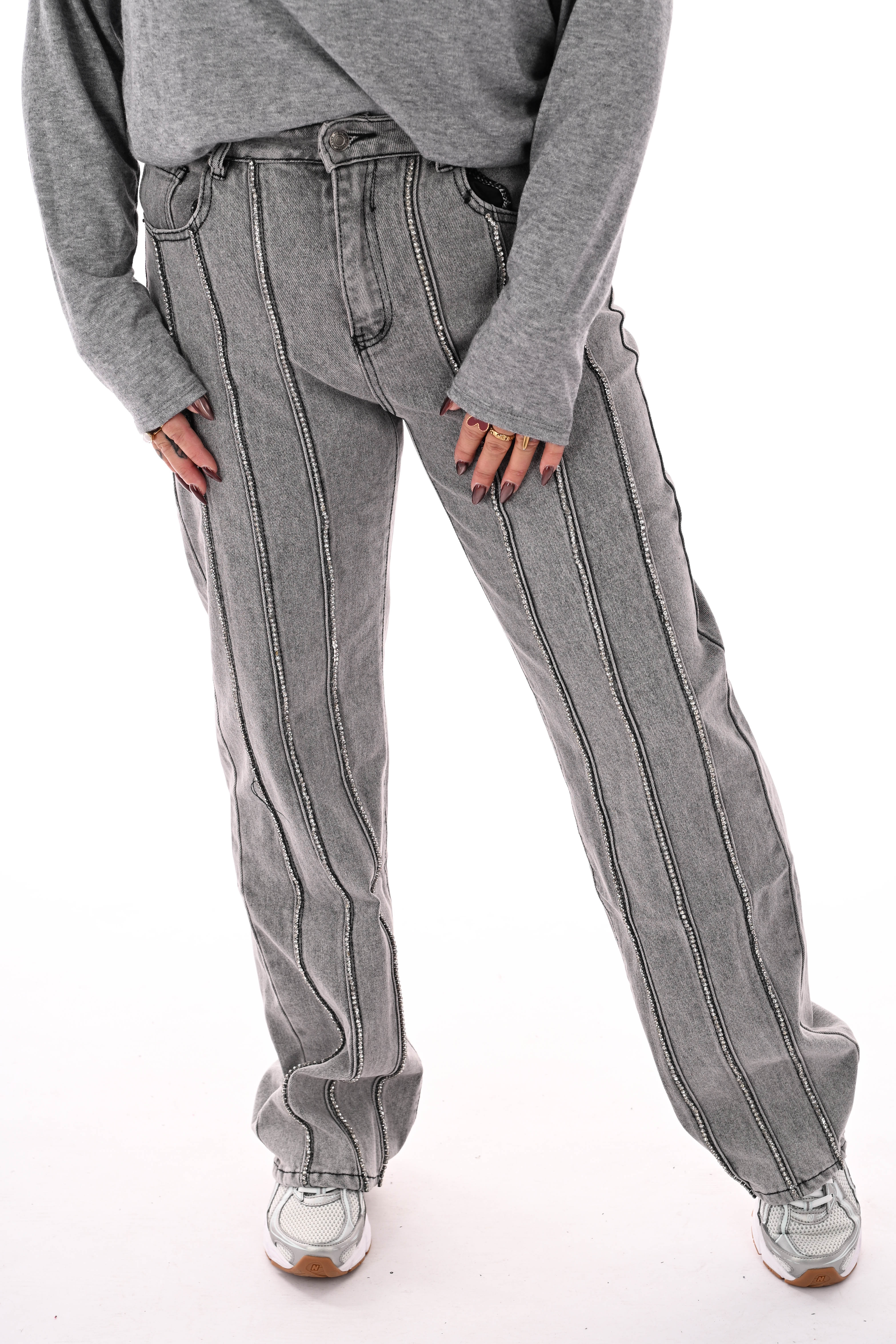 Monday wide leg glitter naden grijs