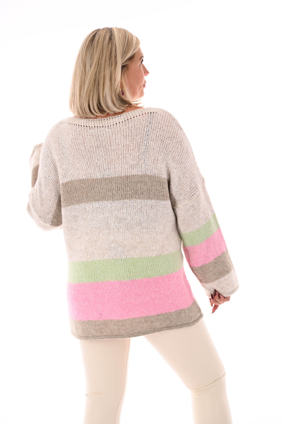 Gebreide trui love beige/lichtgroen