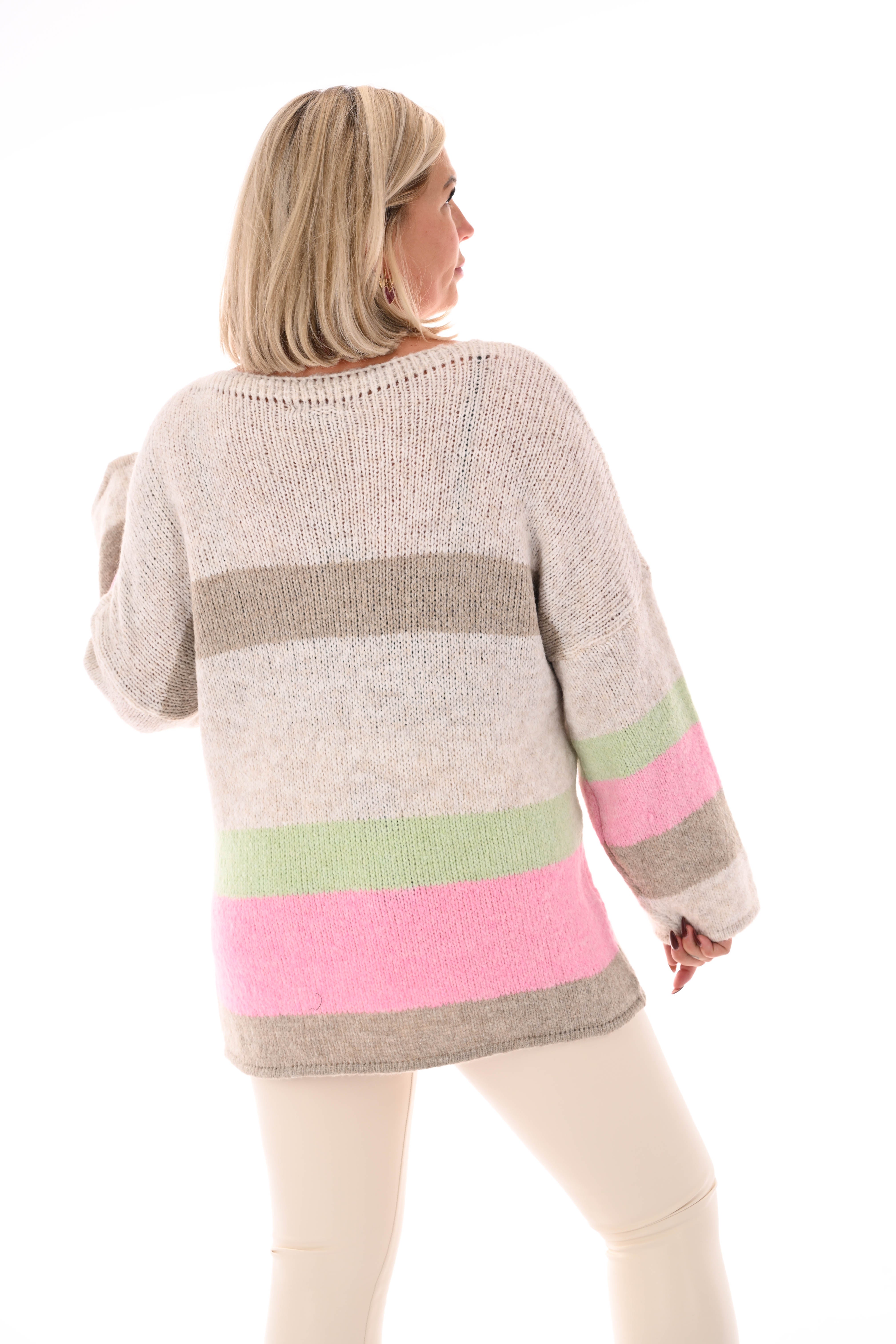 Gebreide trui love beige/lichtgroen