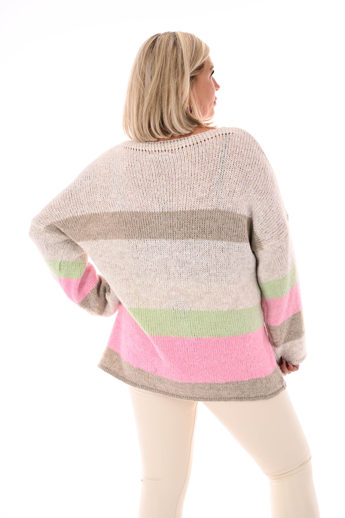 Gebreide trui love beige/lichtgroen