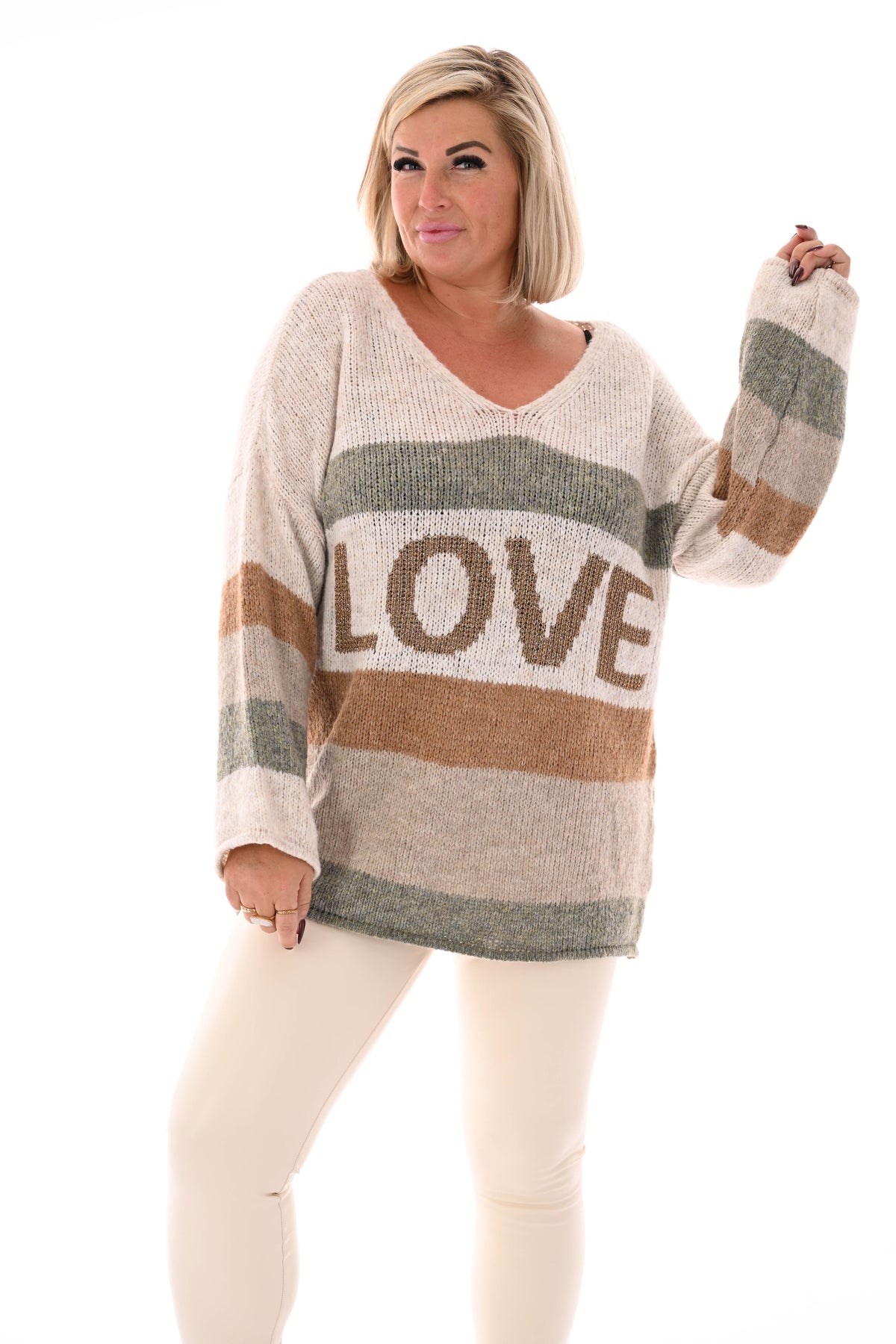 Gebreide trui love beige/camel