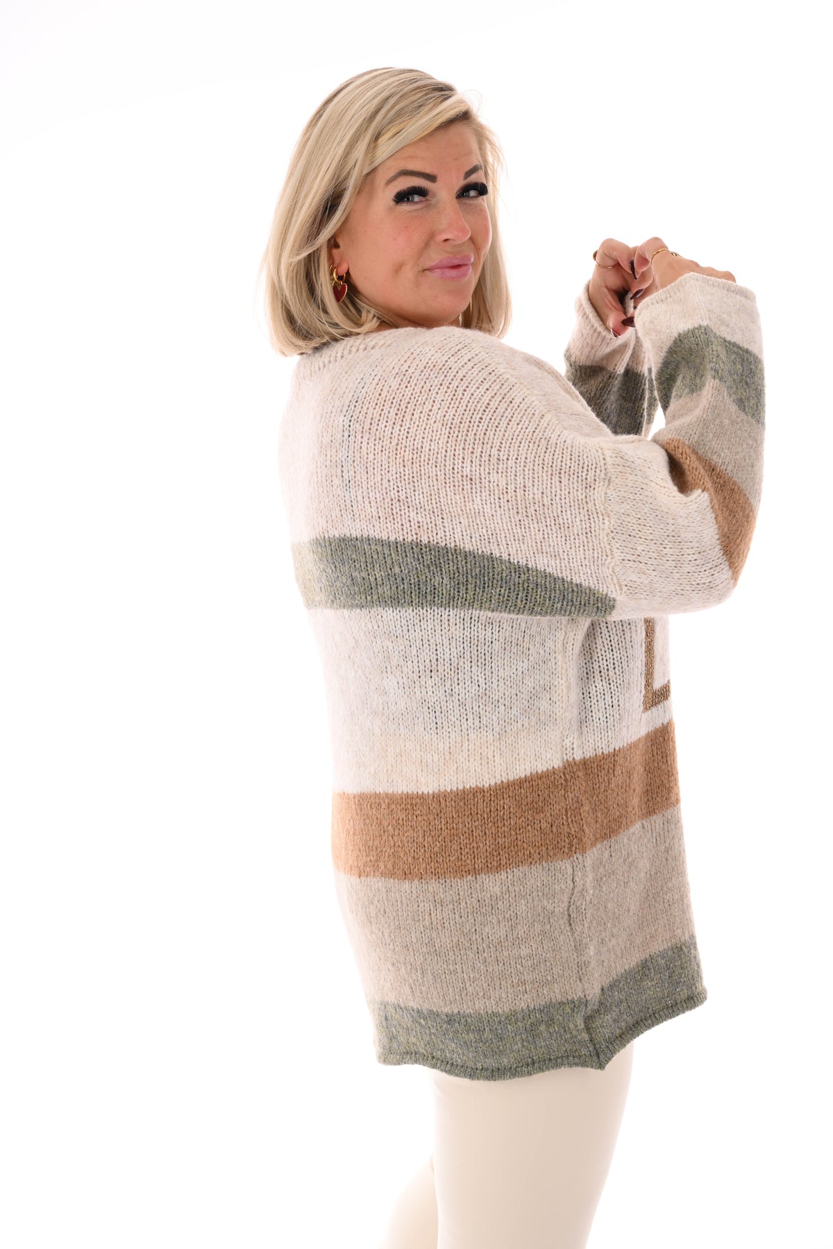 Gebreide trui love beige/camel