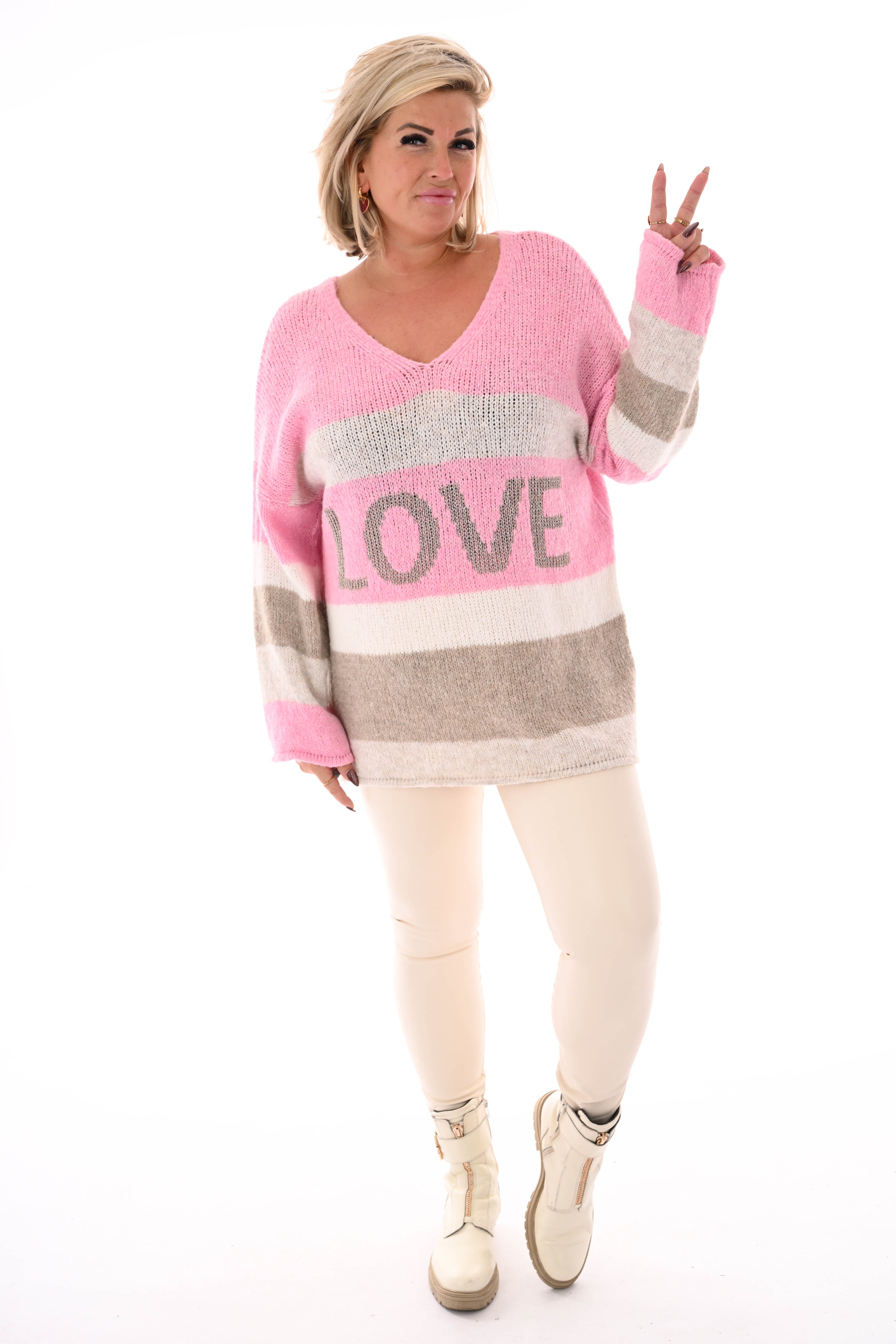 Gebreide trui love lichrroze/beige