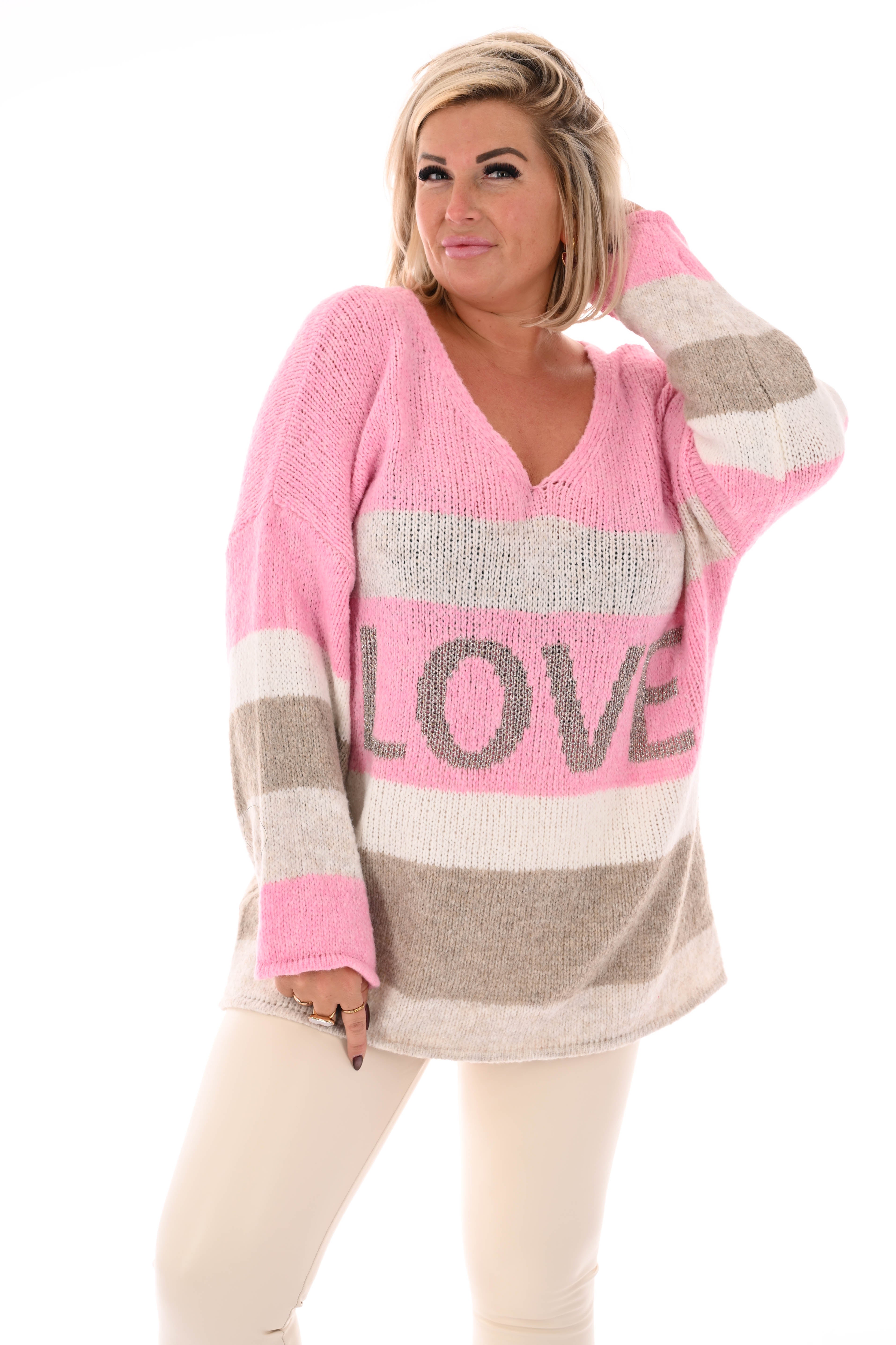 Gebreide trui love lichrroze/beige