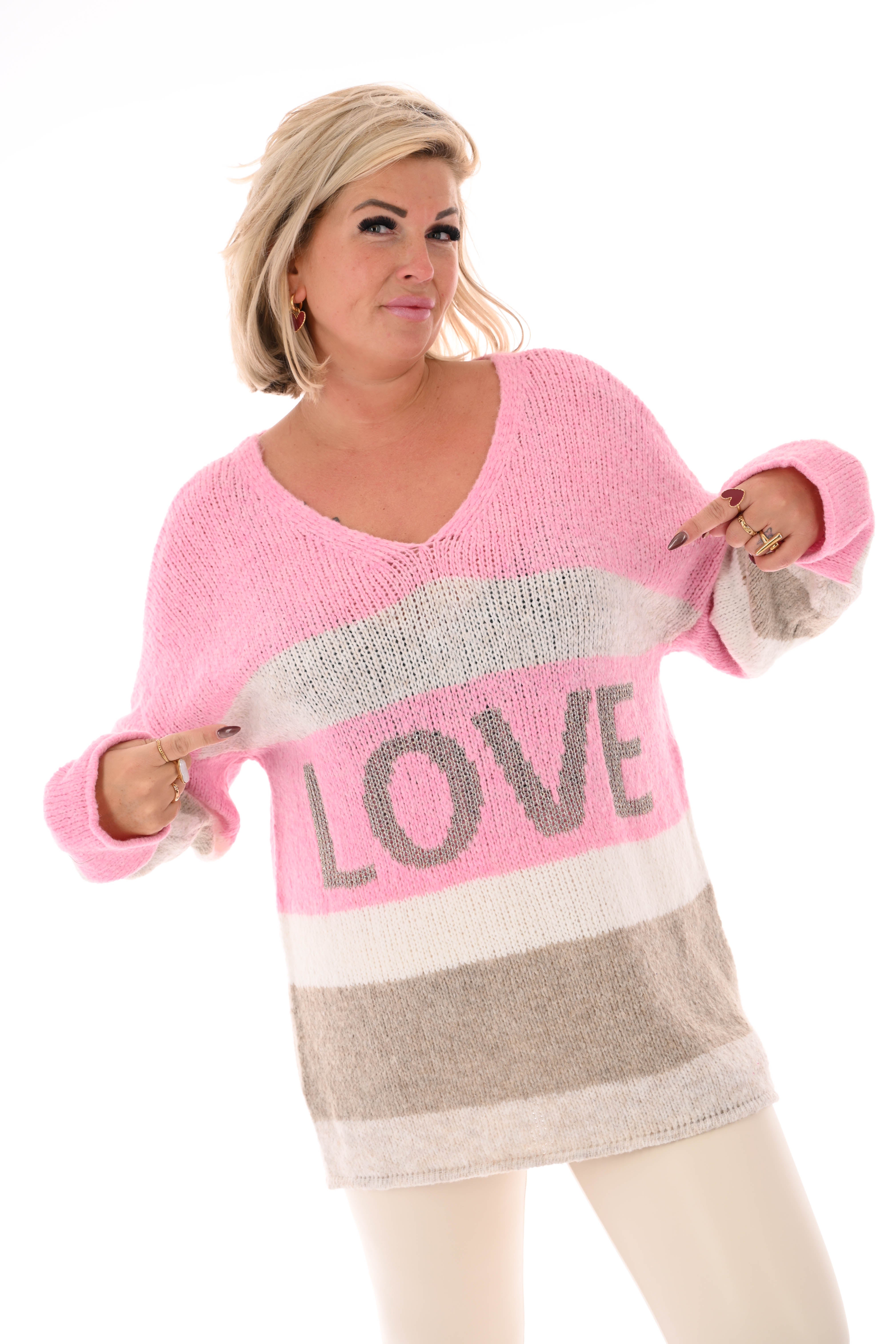 Gebreide trui love lichrroze/beige