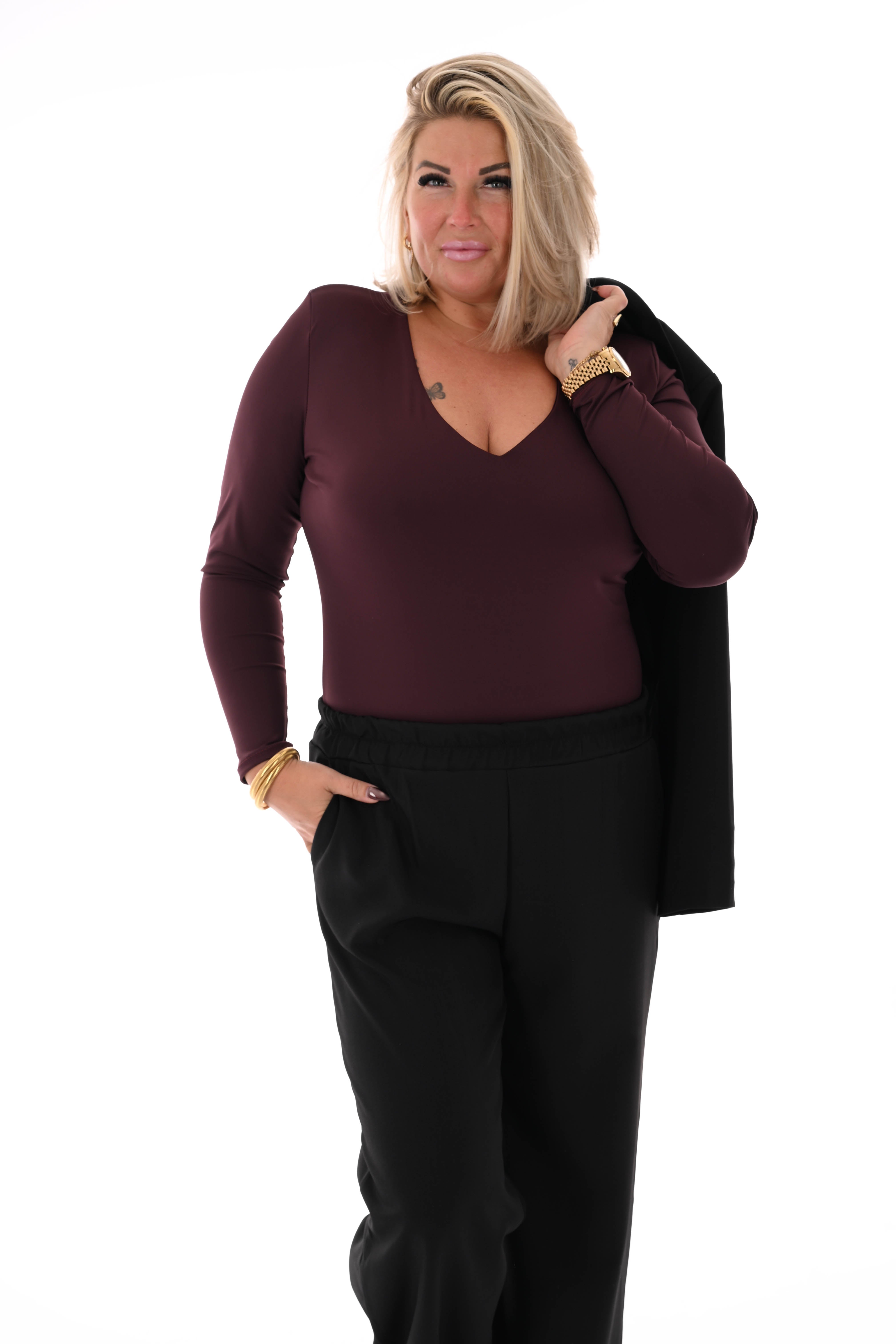 Body v-hals aubergine