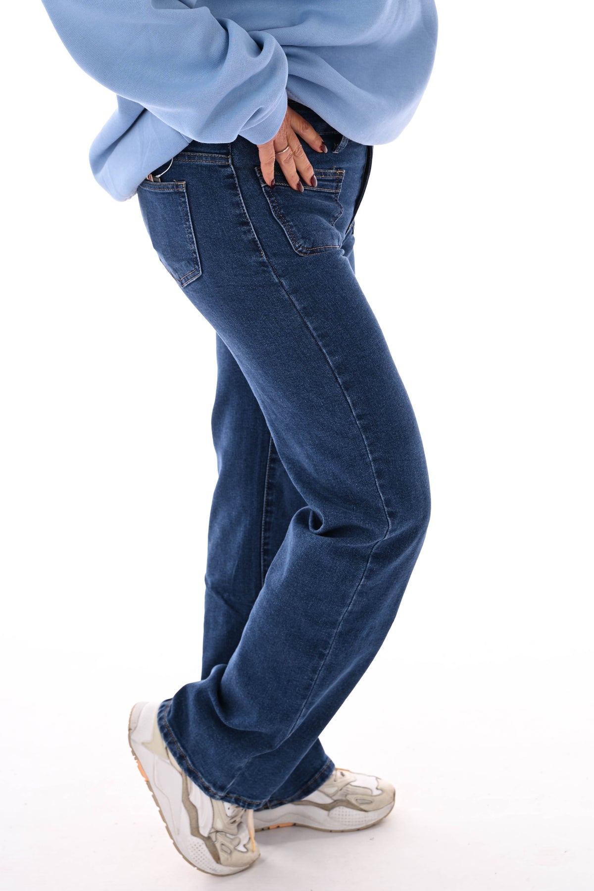 BB.S jeans wide leg zakken aan de voorkant blauw