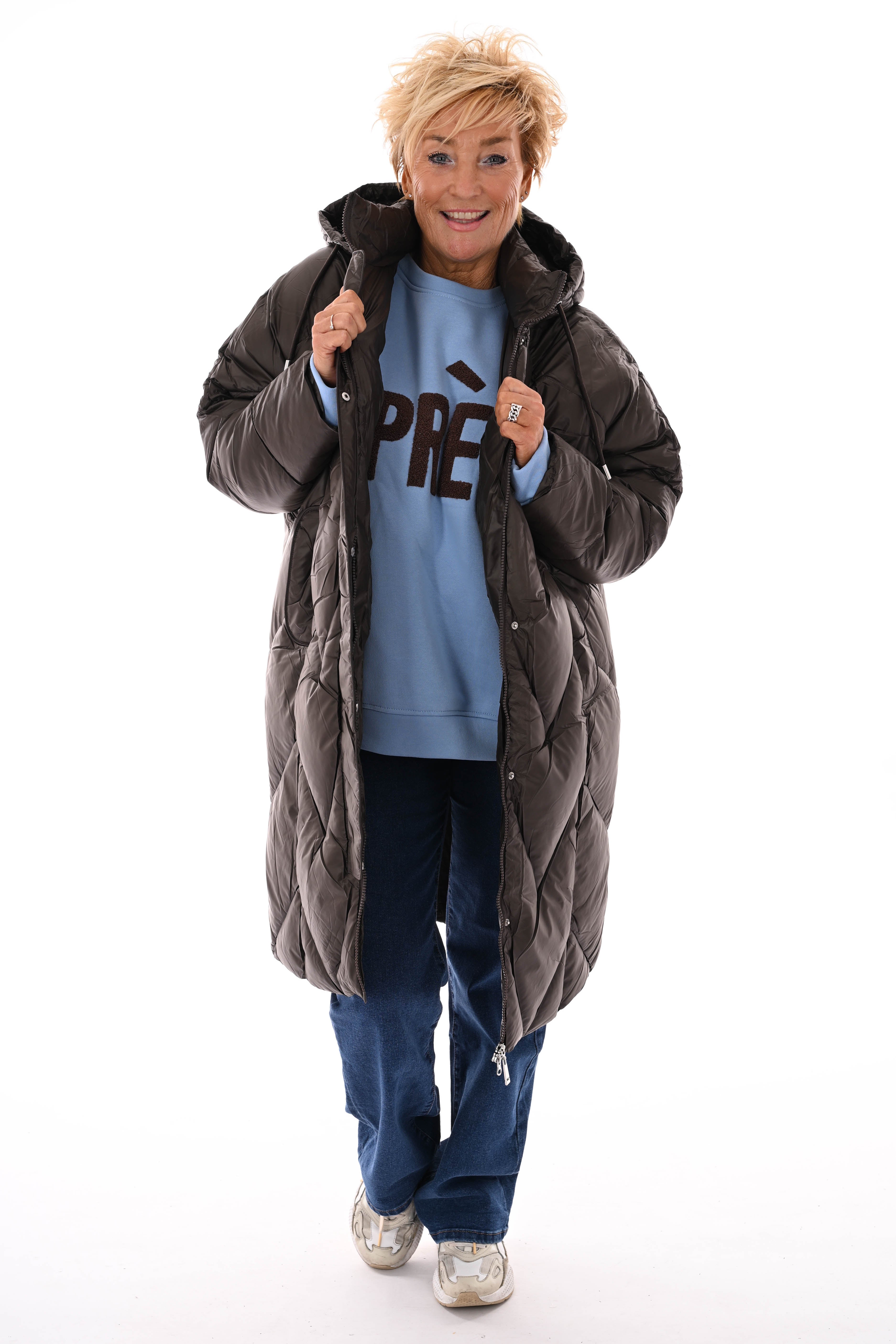 Half lange jas met capuchon bruin