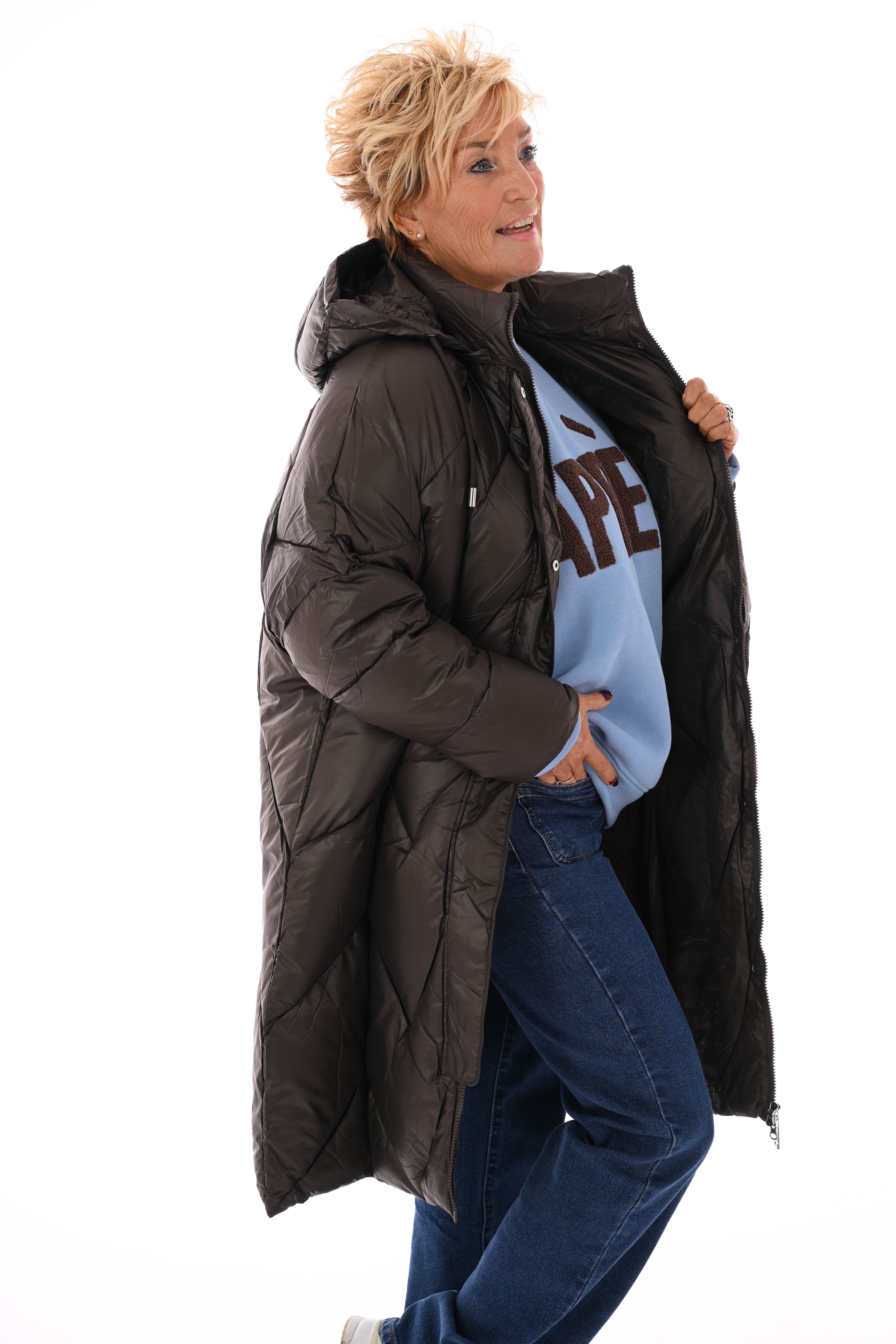 Half lange jas met capuchon bruin