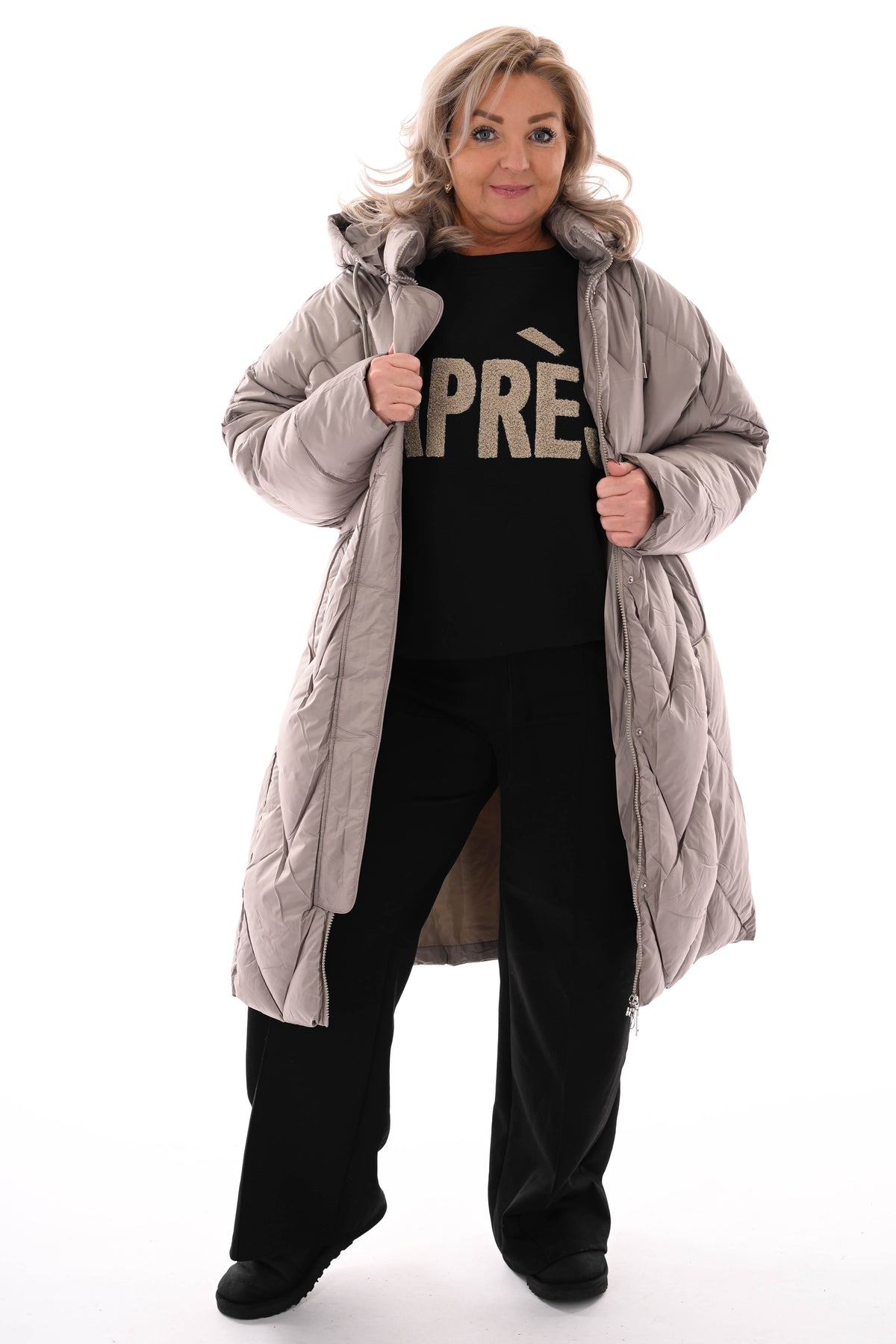 Half lange jas met capuchon taupe