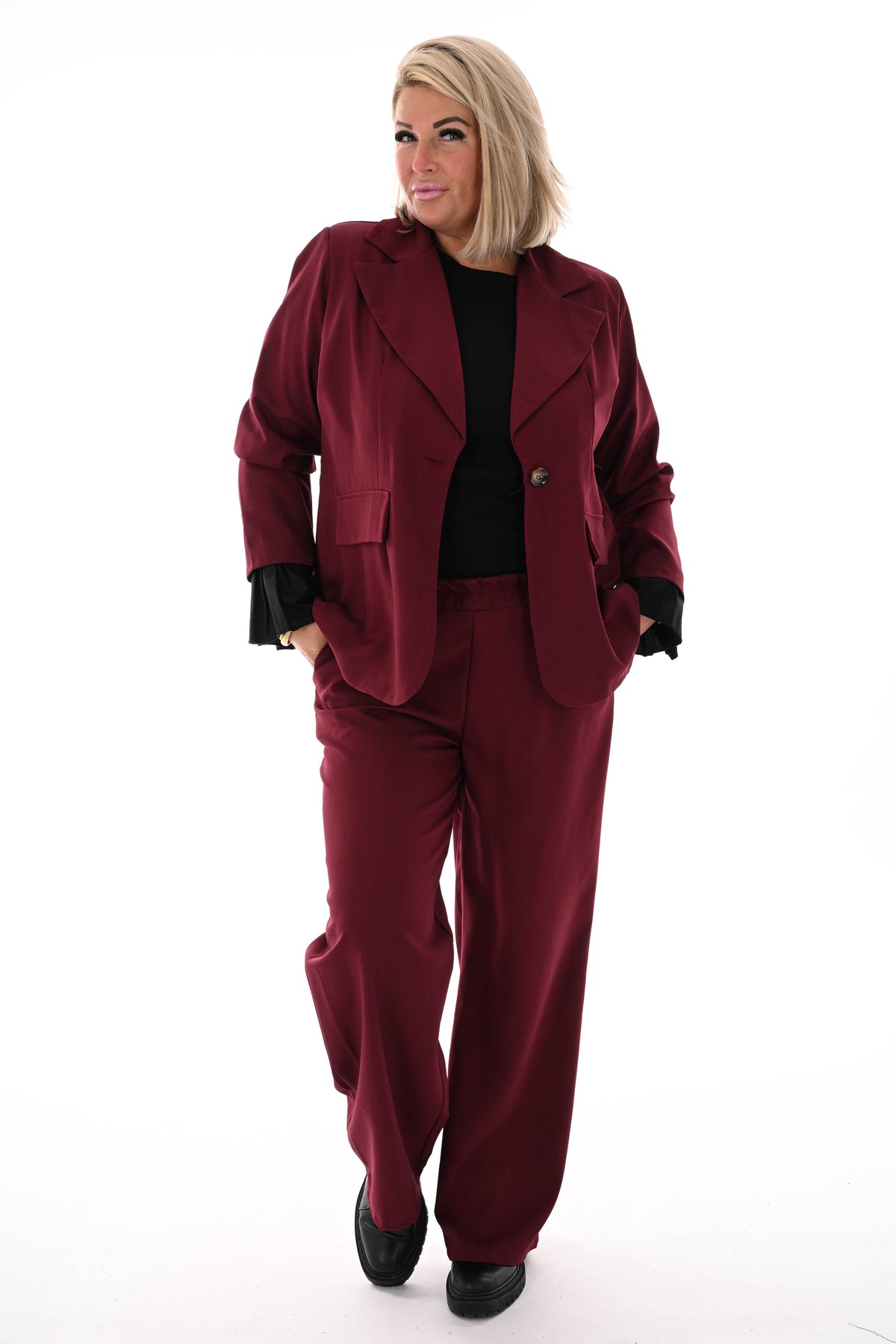 Basic shirt trompetmouwen uni zwart