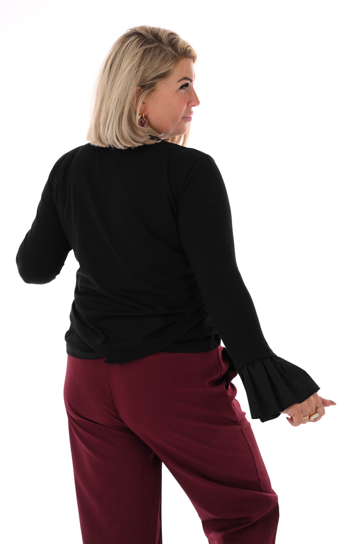 Basic shirt trompetmouwen uni zwart