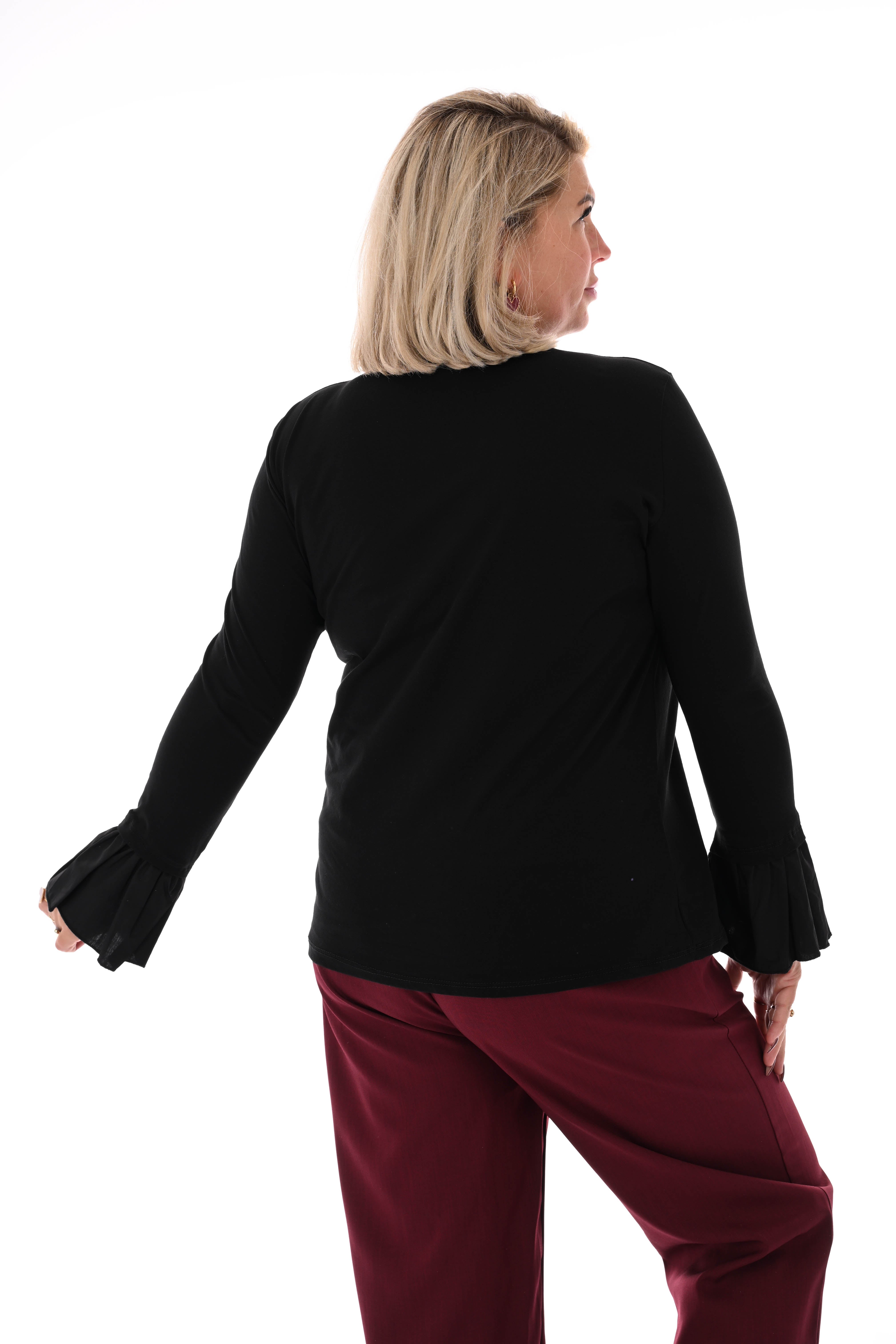 Basic shirt trompetmouwen uni zwart