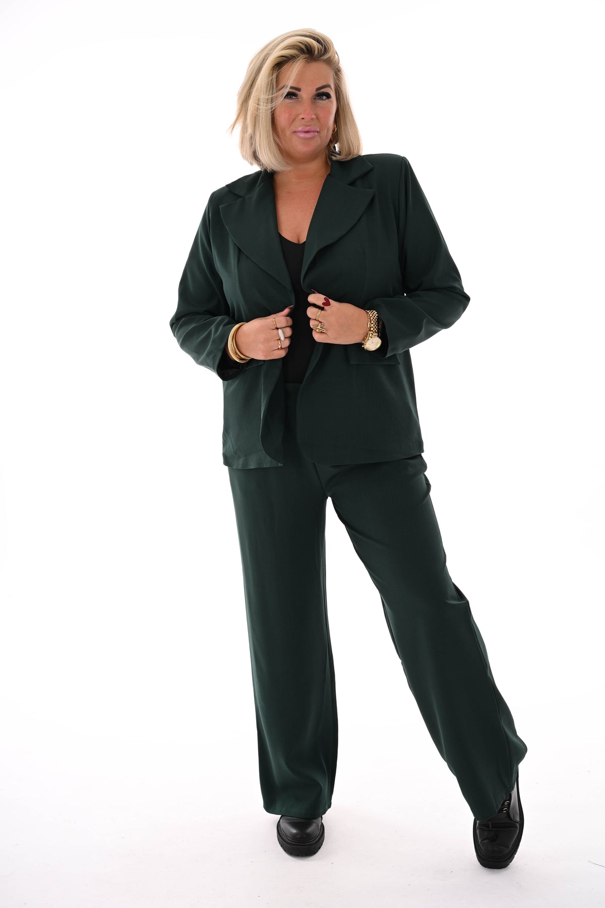 Tweedelig blazer pak uni flessengroen