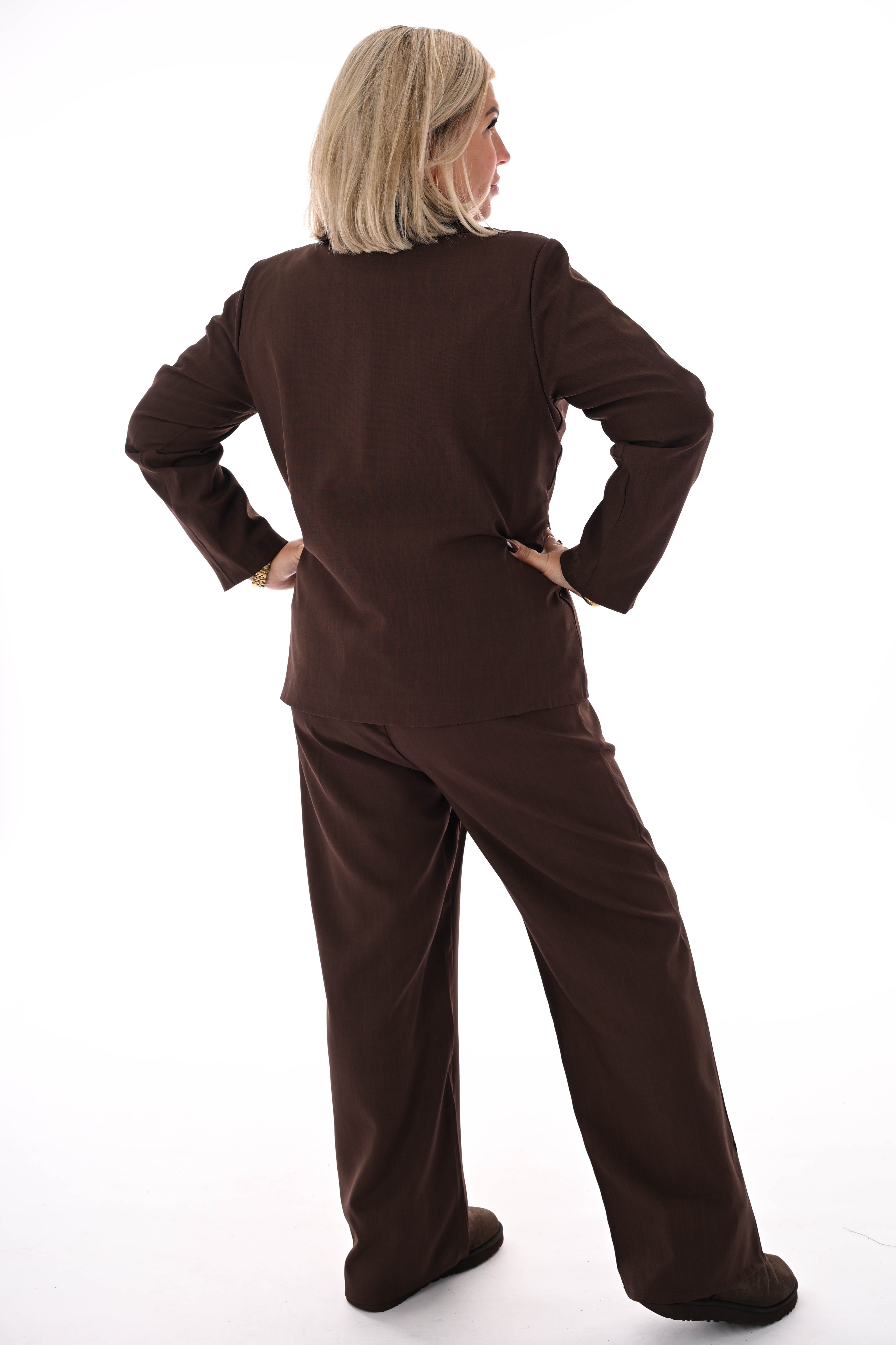 Tweedelig blazer pak uni bruin