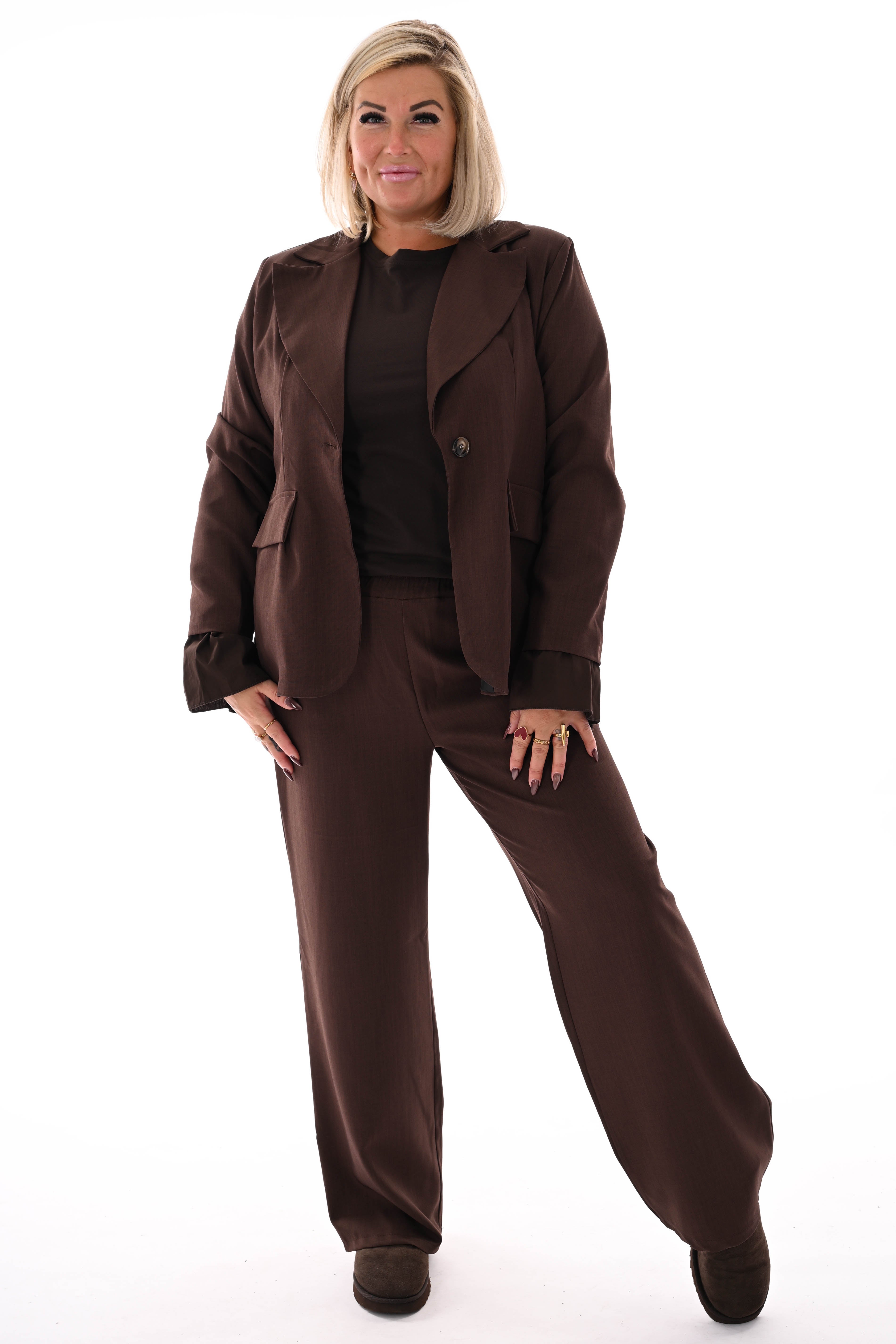 Basic shirt trompetmouwen uni donkerbruin