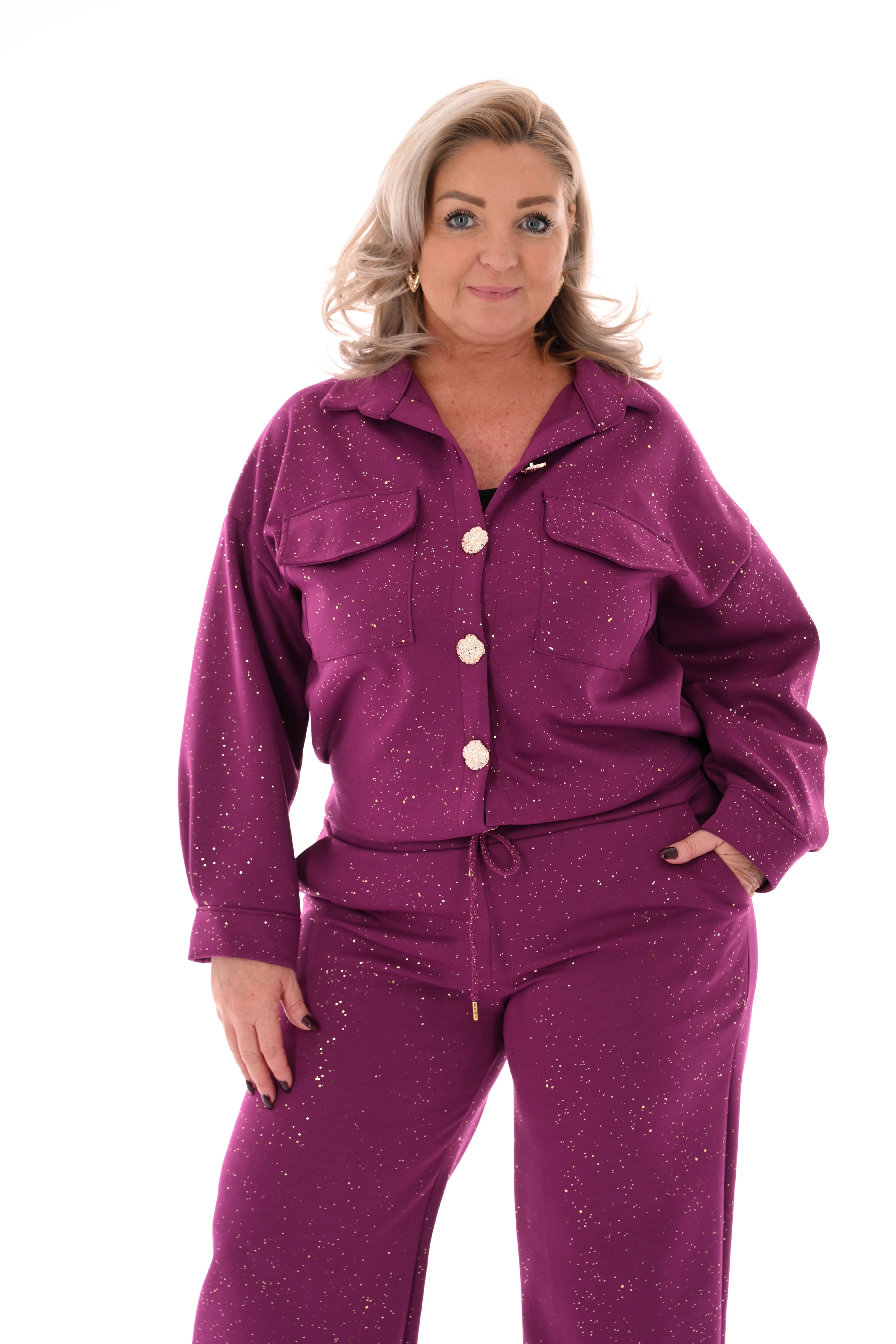 Tweedelig pak blouse met borstzakken en knopen glitters cyclaam
