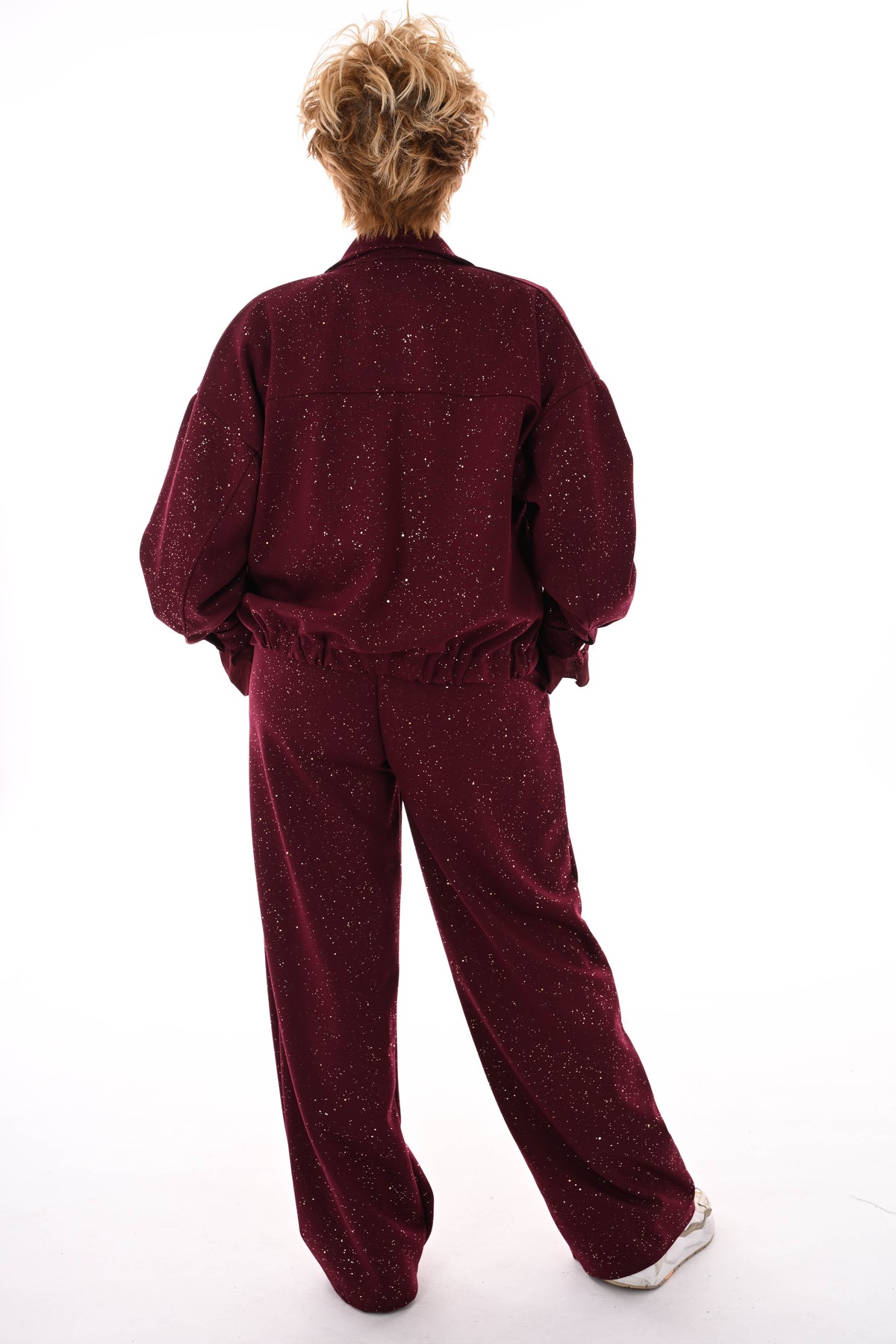 Tweedelig pak blouse met borstzakken en knopen glitters bordeaux