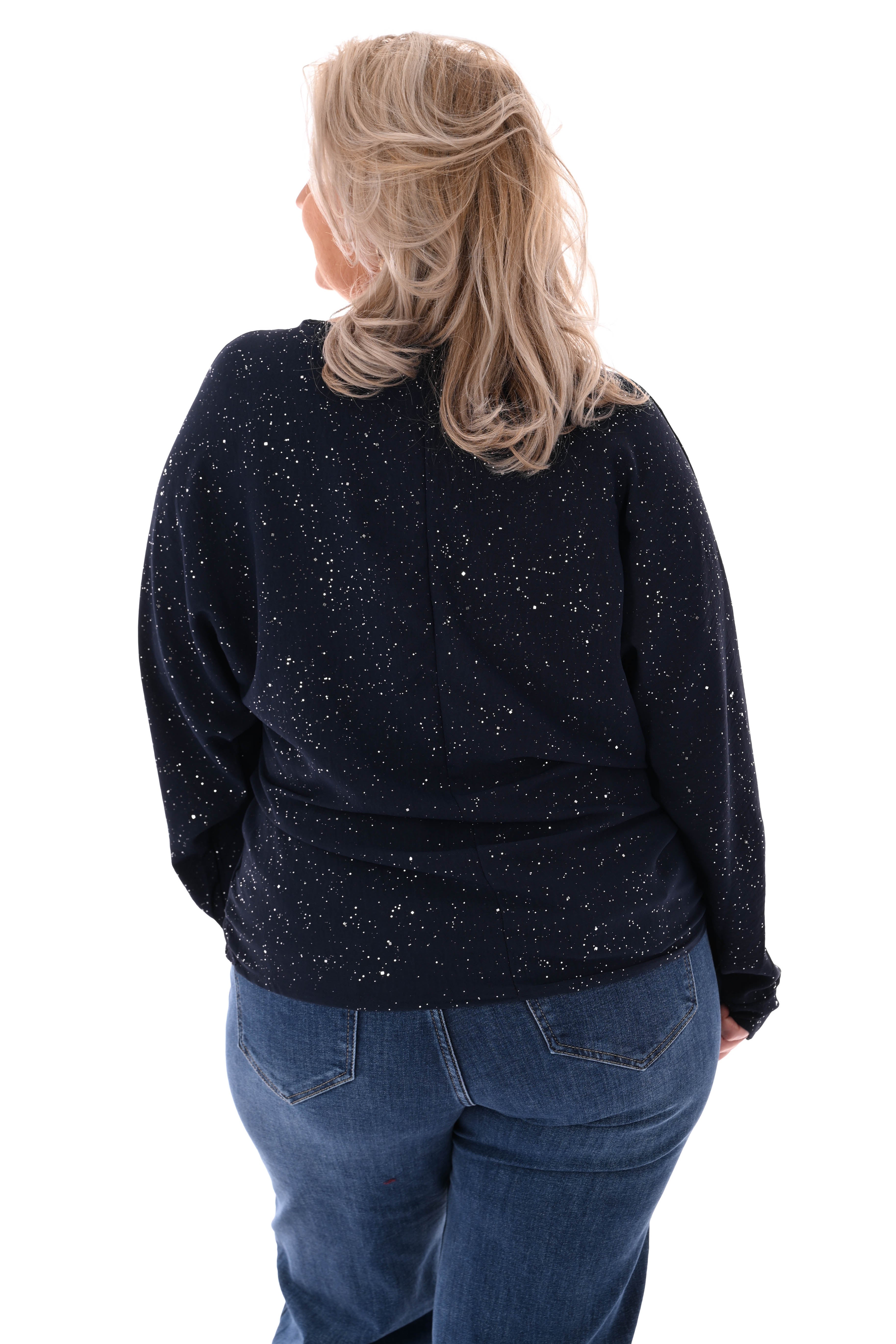 Glitter top met gesp marineblauw