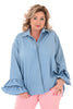 Denim blouse met trompetmouwen lichte wassing blauw