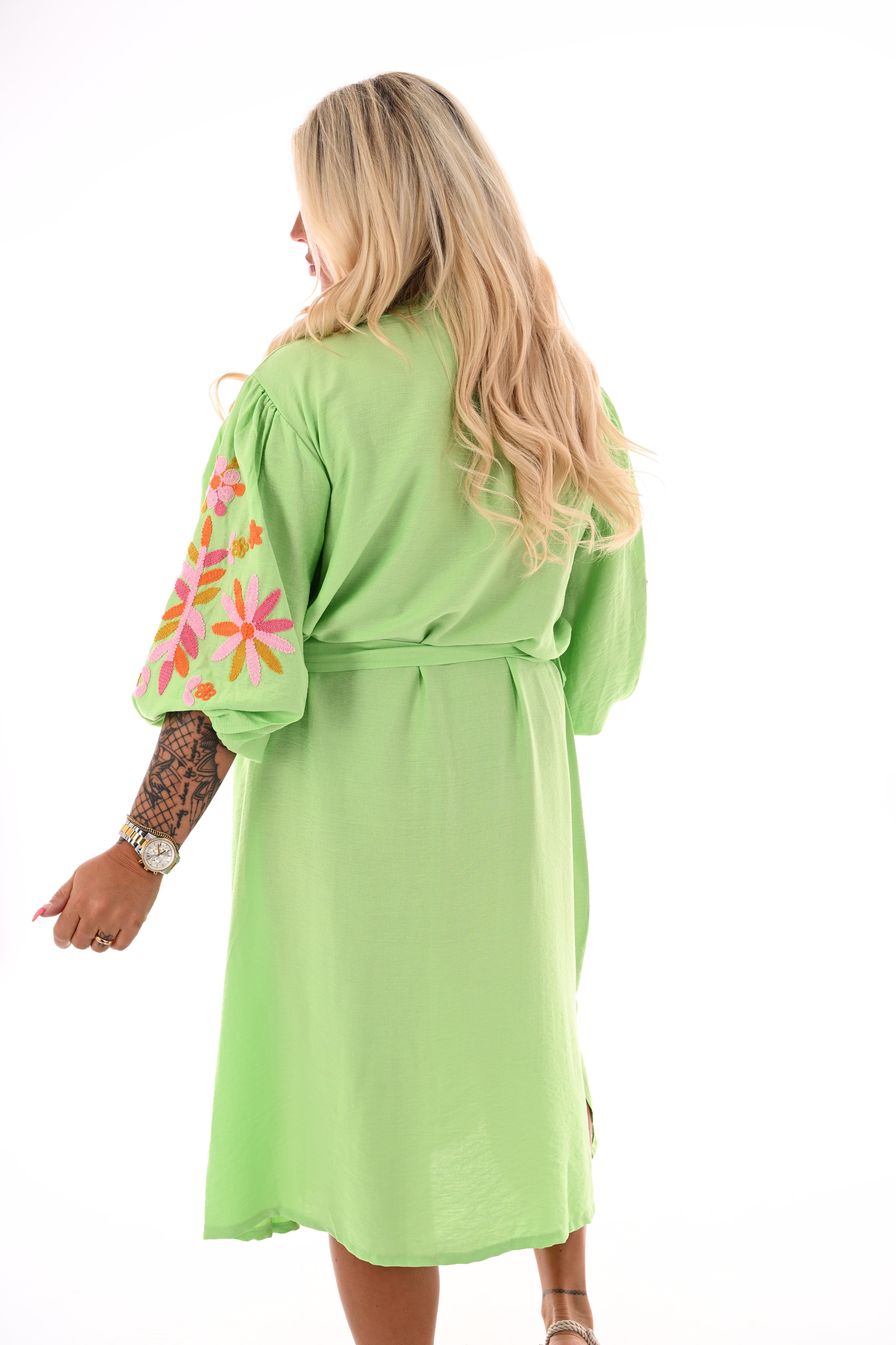 Jurk geborduurde bloemen groen