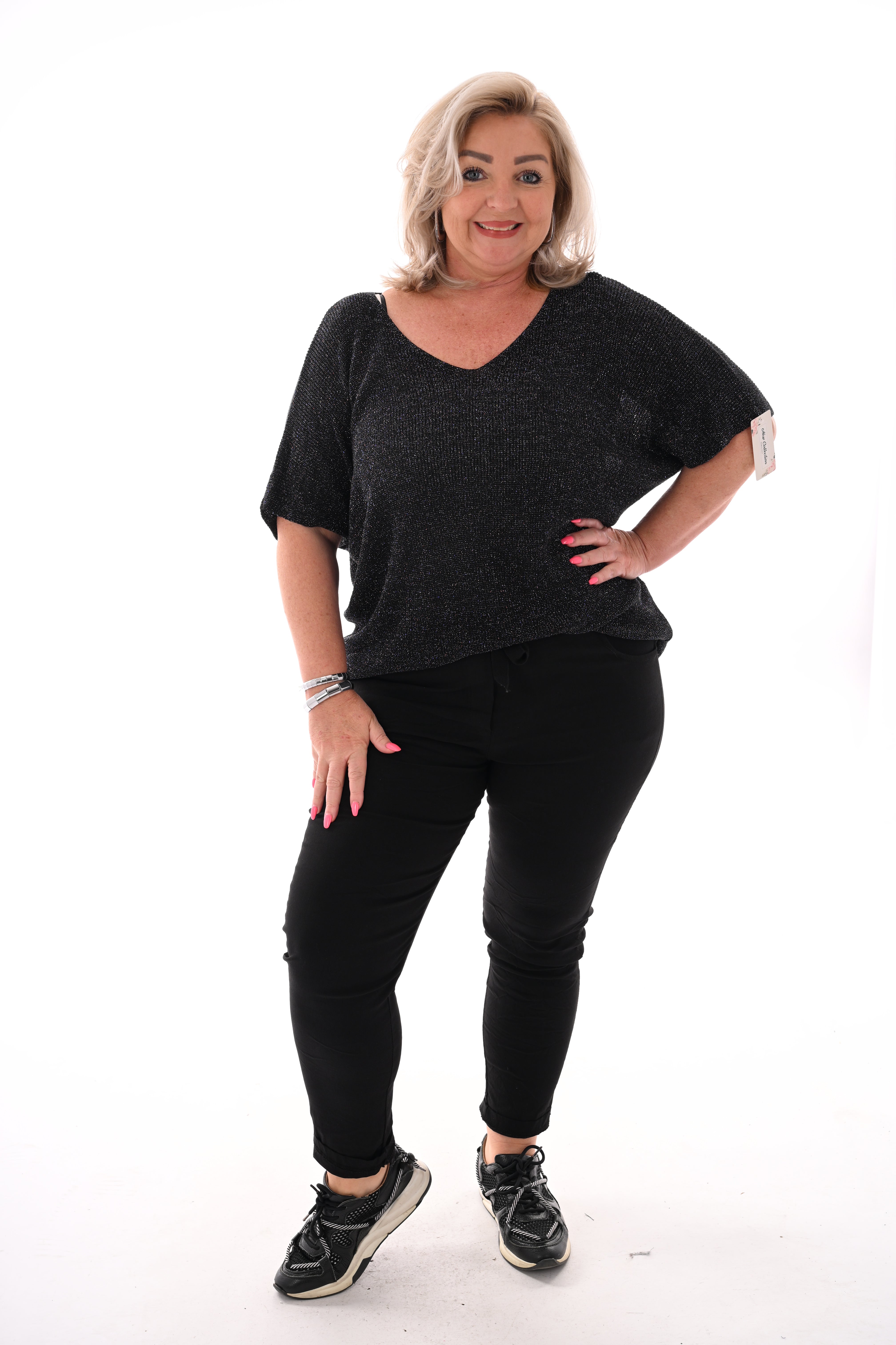 Shirt v-hals lurex zwart
