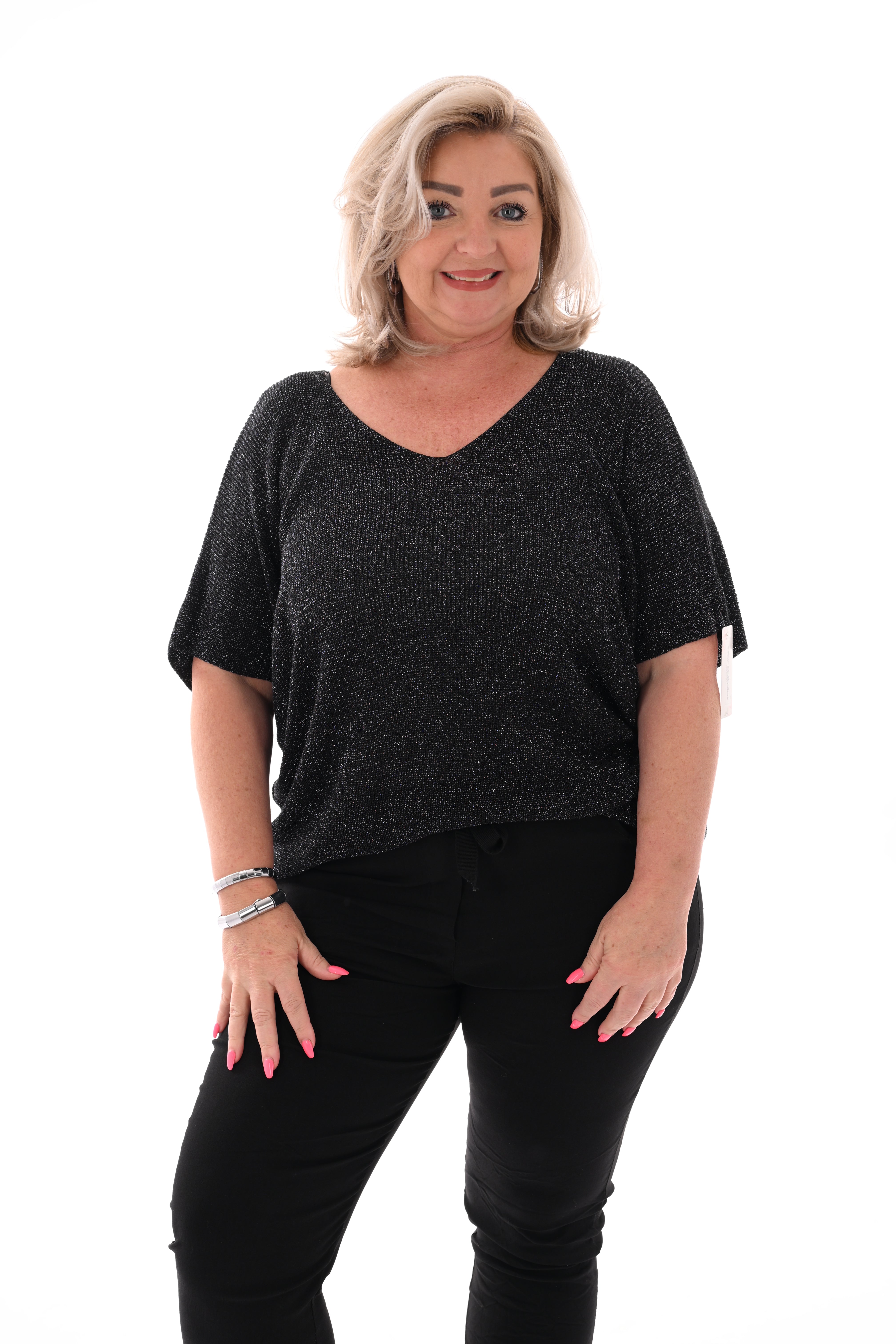 Shirt v-hals lurex zwart