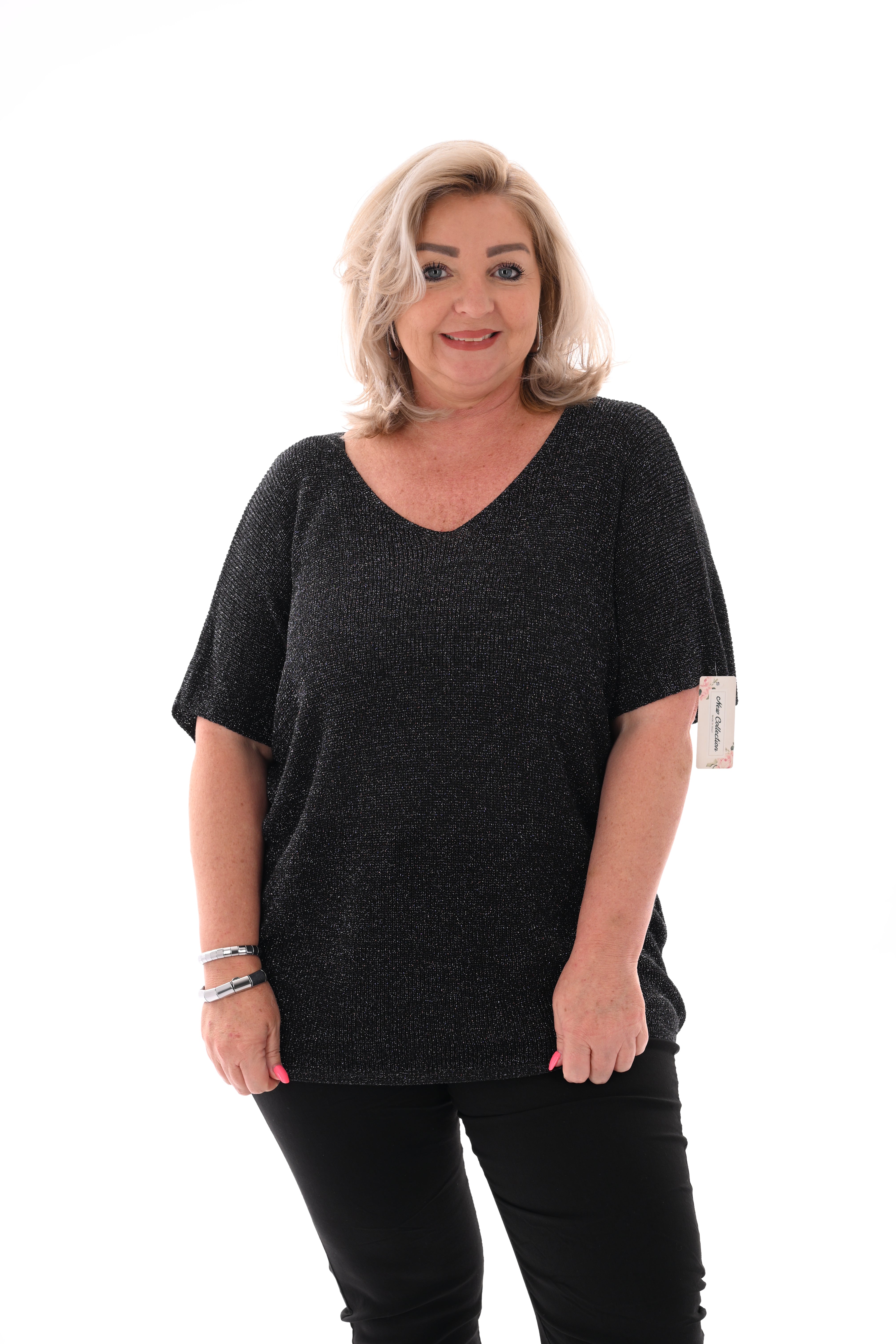 Shirt v-hals lurex zwart