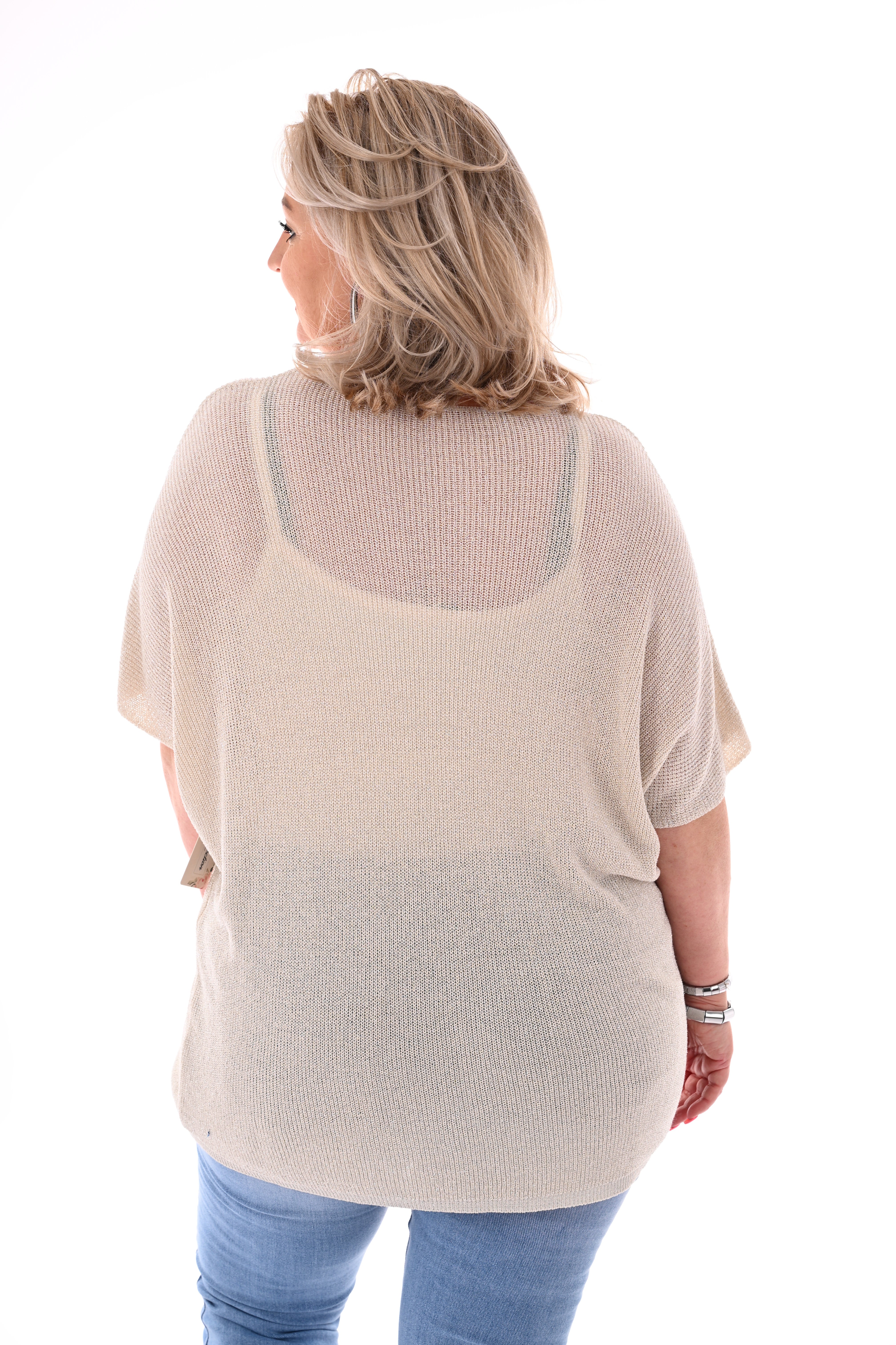 Shirt v-hals lurex beige