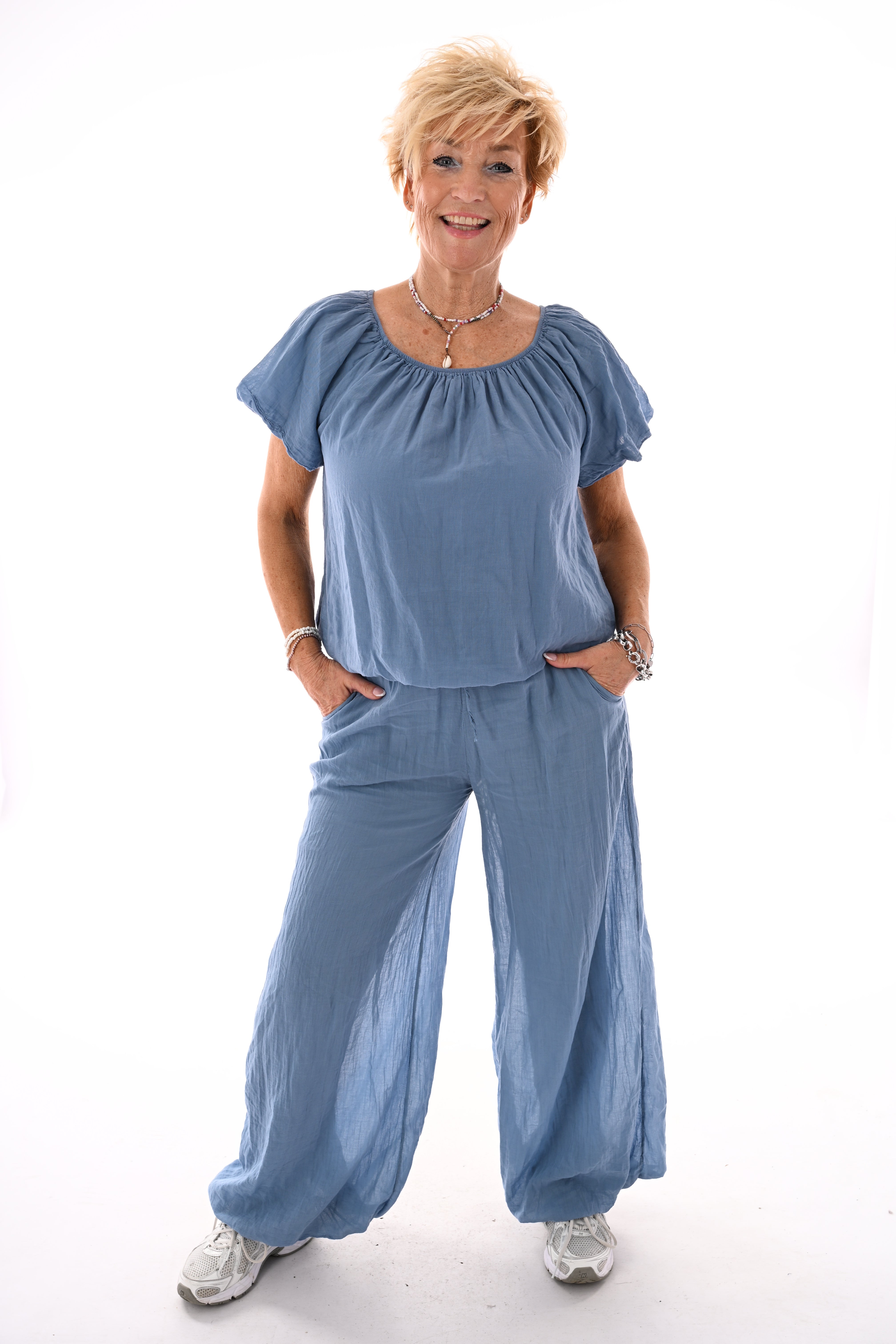 Tweedelig set ballon fit jeansblauw
