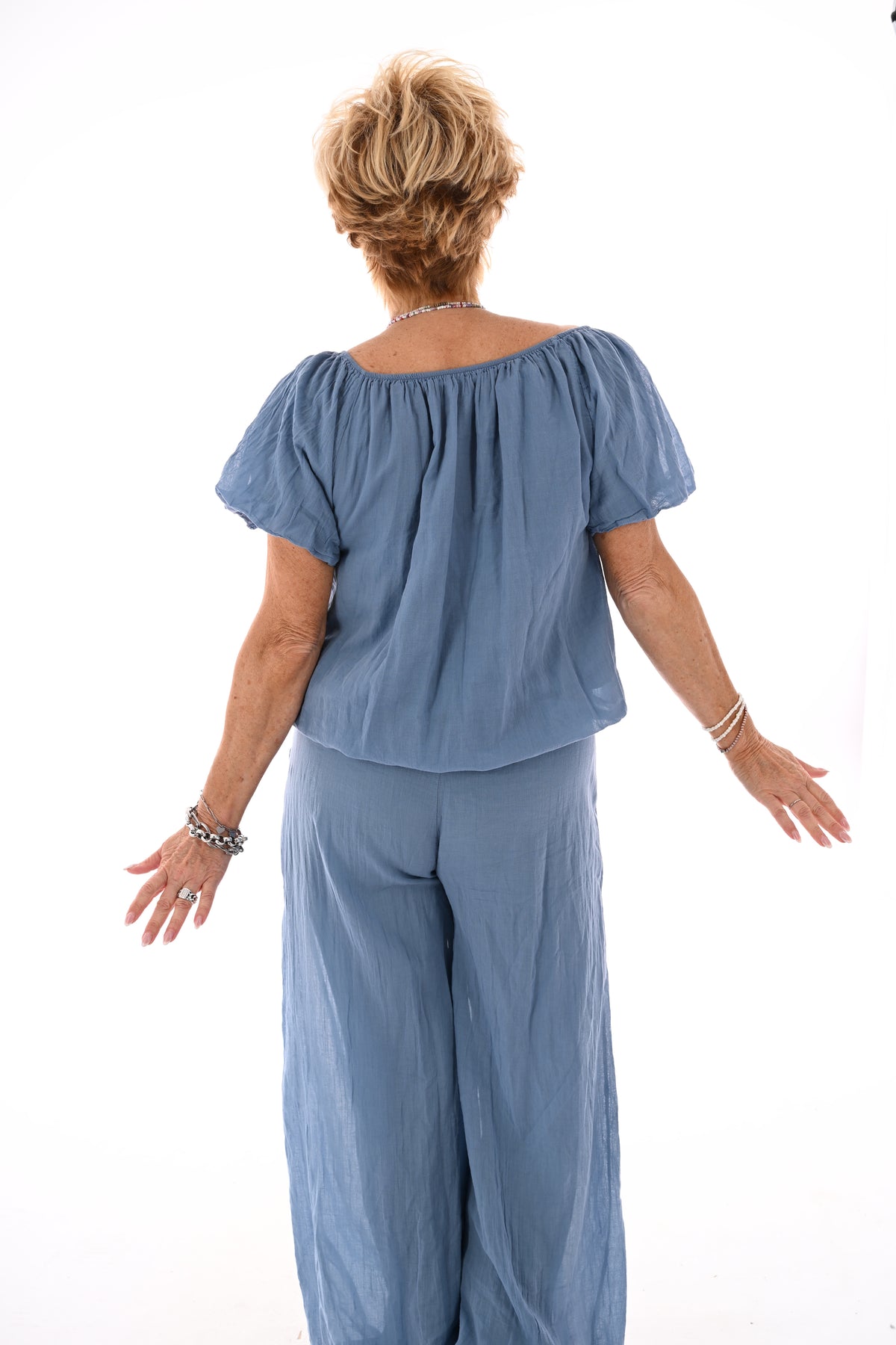Tweedelig set ballon fit jeansblauw