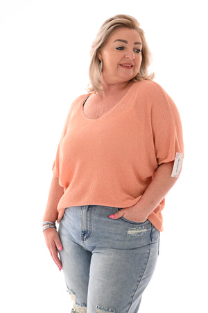 Shirt v-hals lurex peach