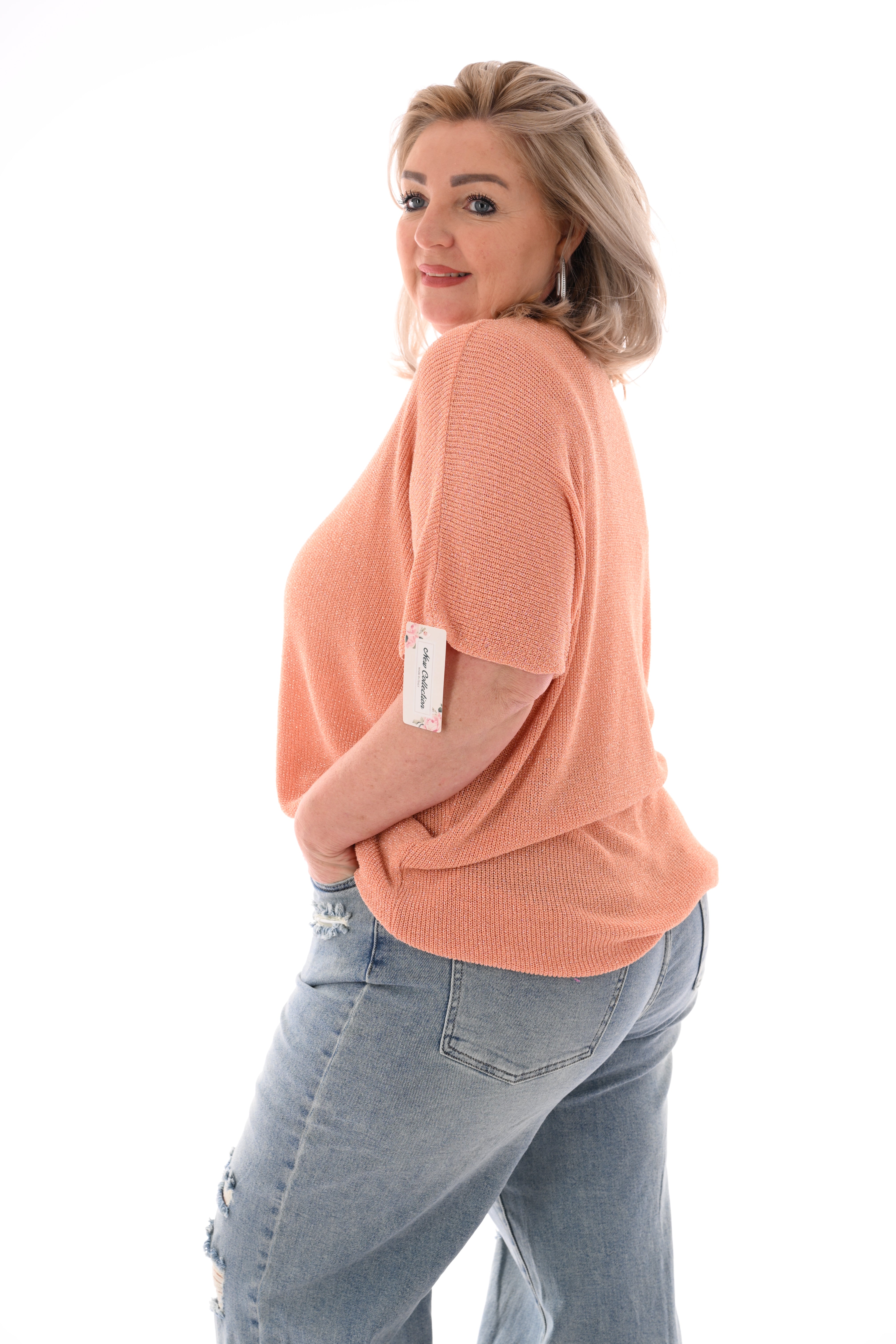Shirt v-hals lurex peach