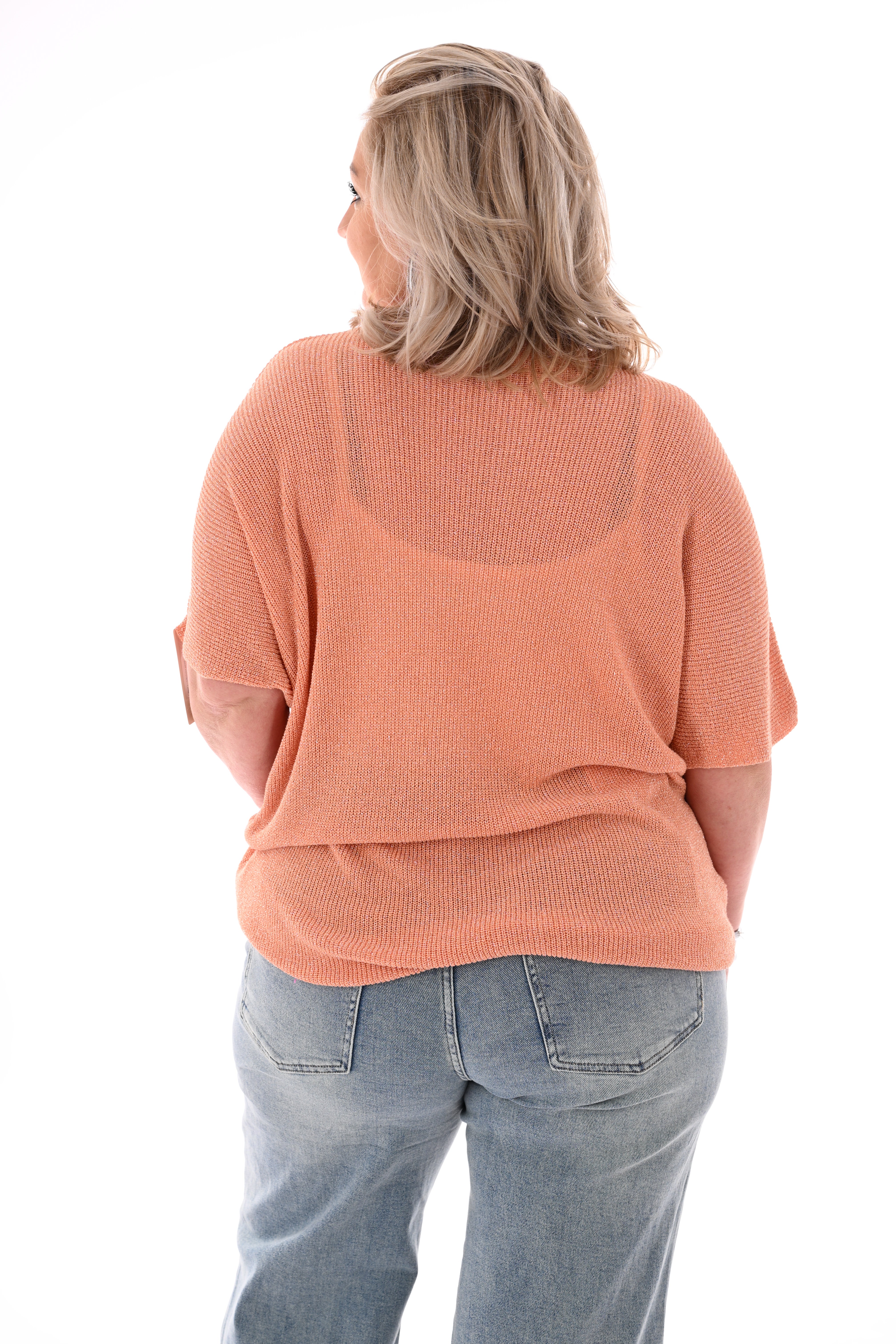 Shirt v-hals lurex peach
