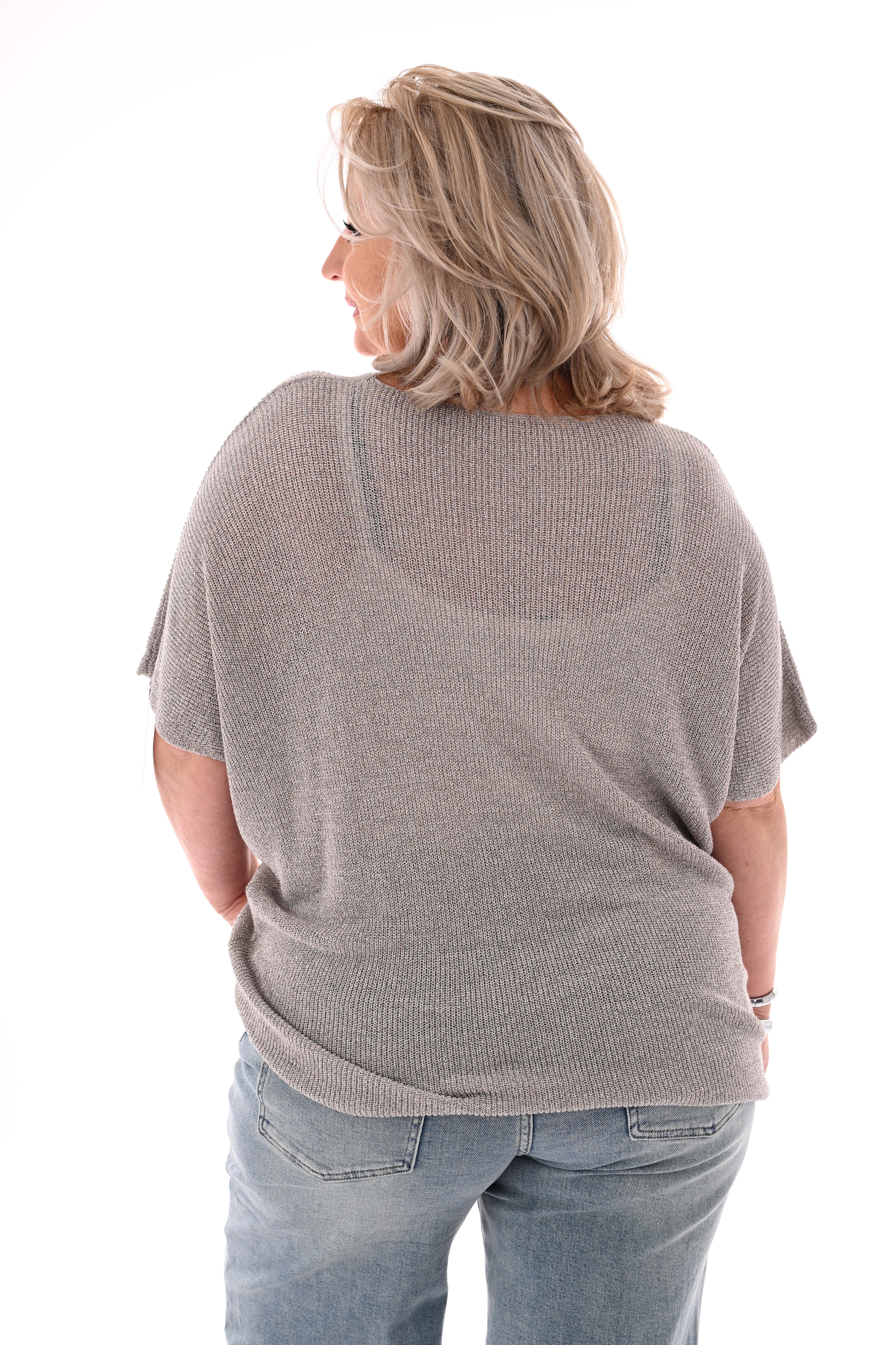 Shirt v-hals lurex grijs