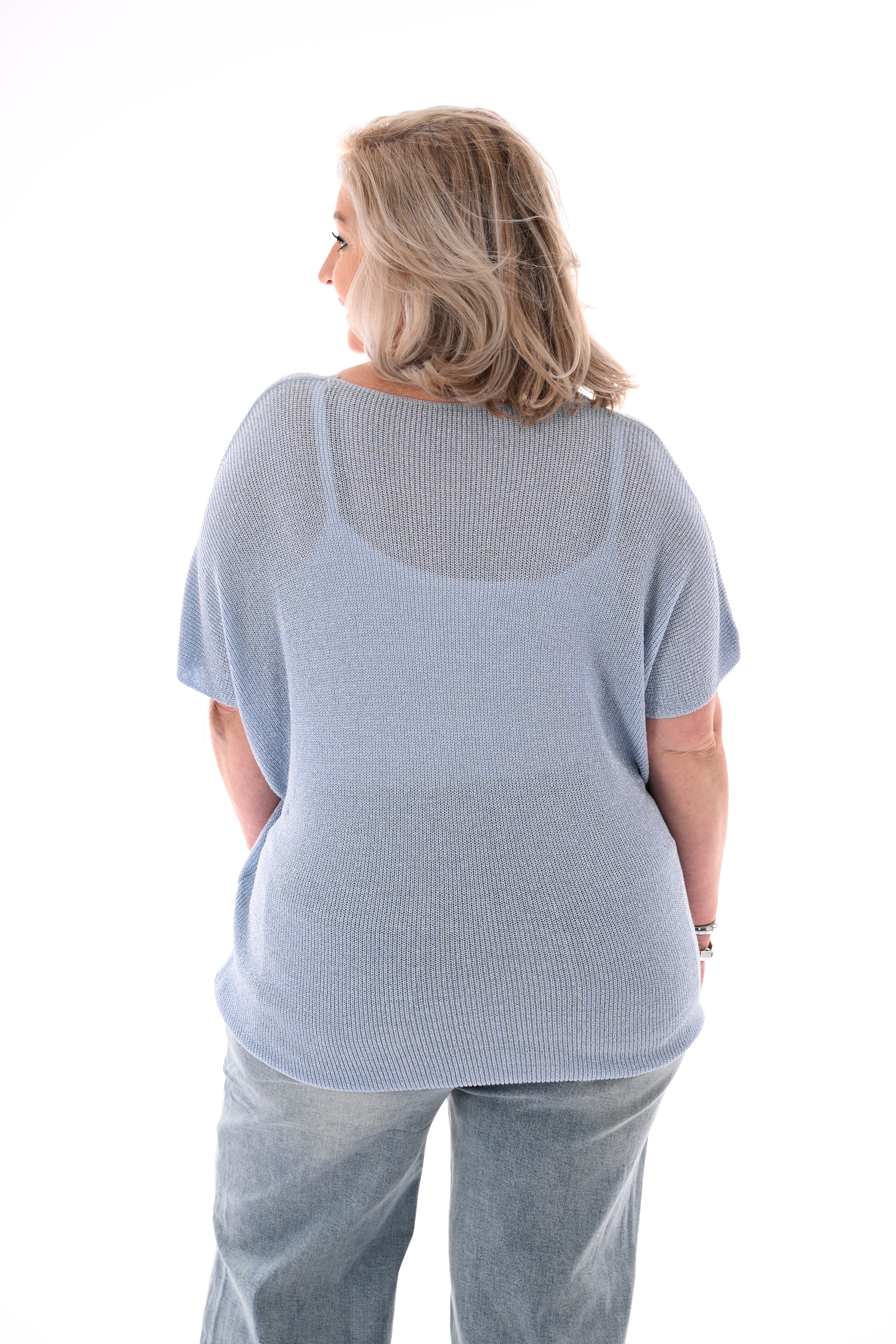 Shirt v-hals lurex lichtblauw