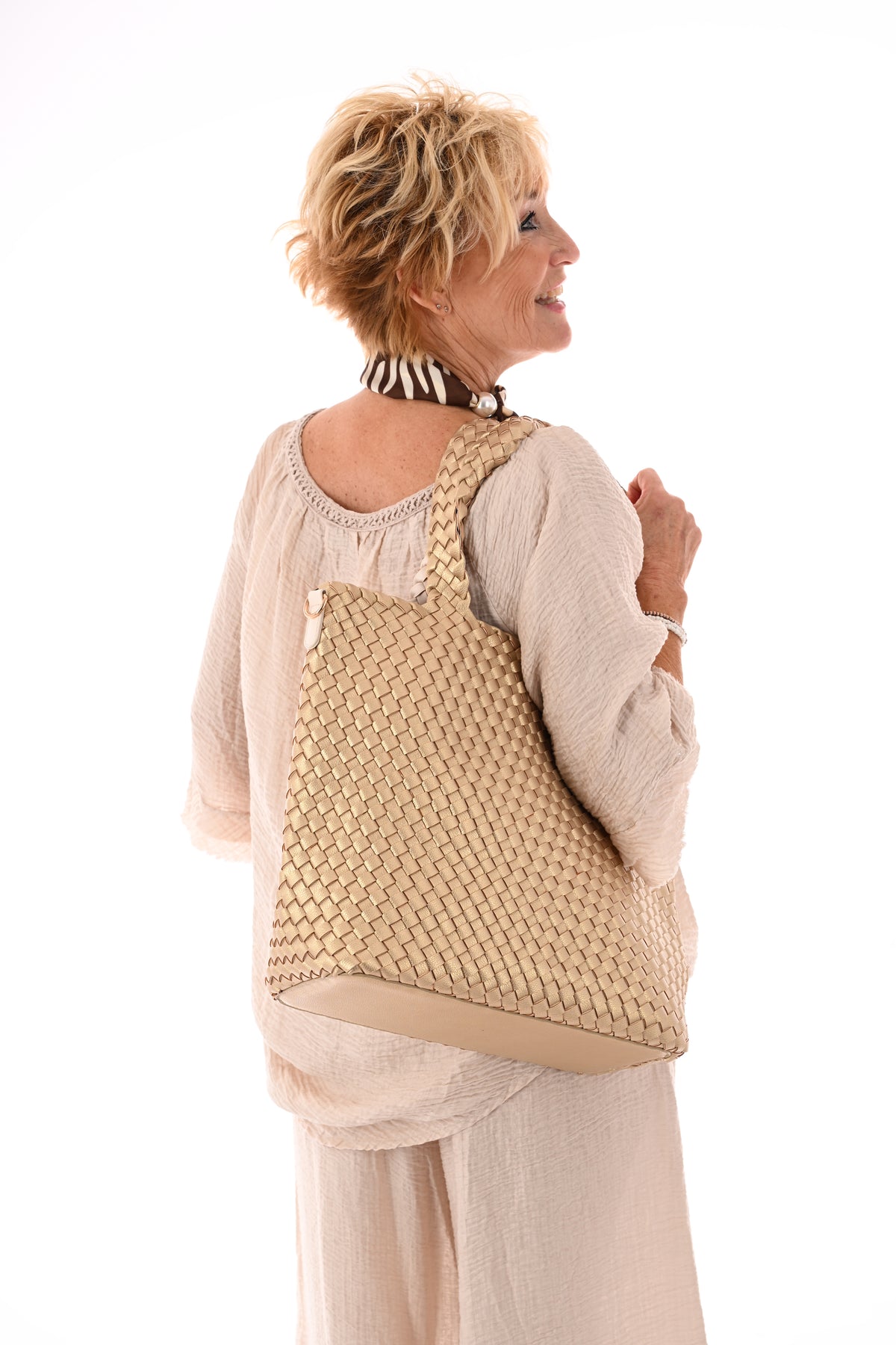 Tweedelig wafel set strik detail beige
