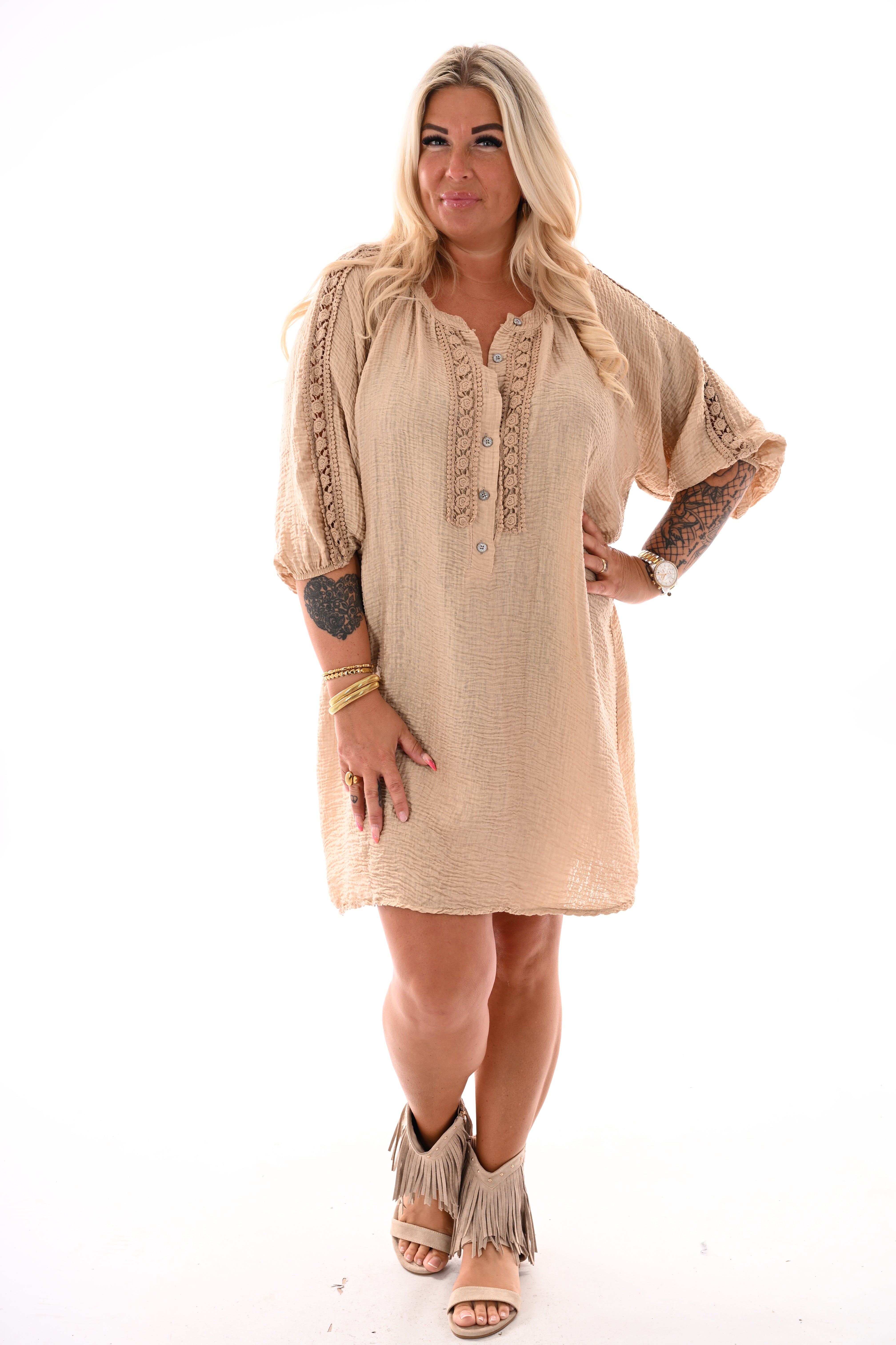 Wafel jurk ibiza camel