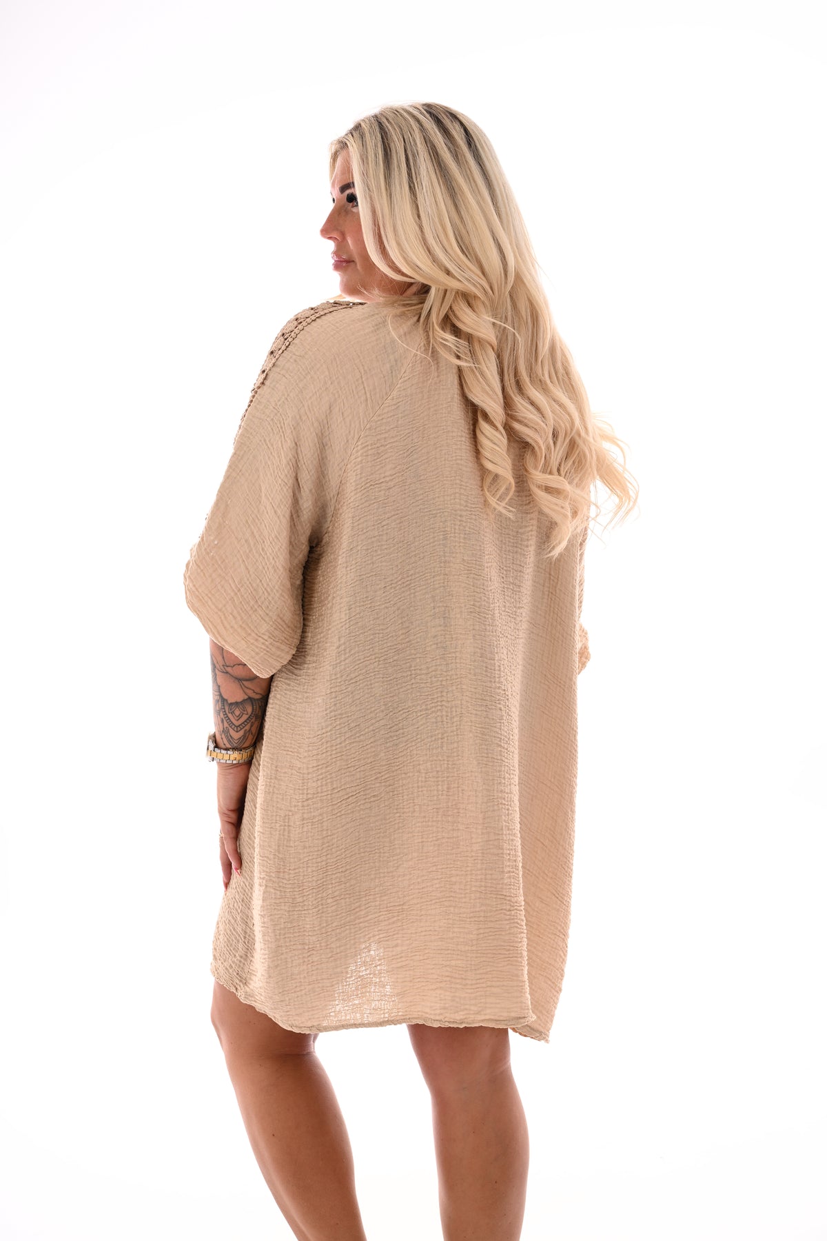 Wafel jurk ibiza camel