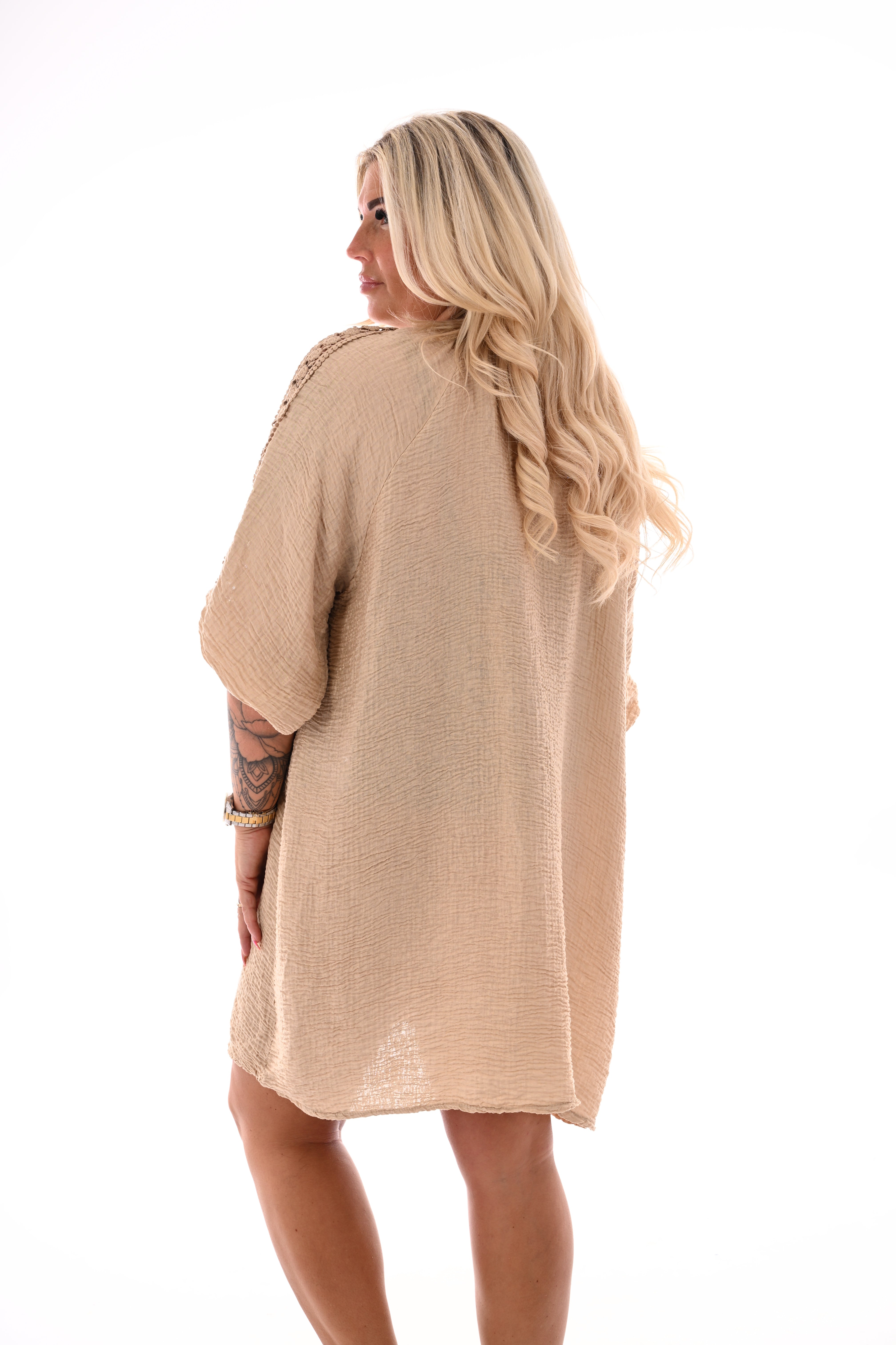 Wafel jurk ibiza camel
