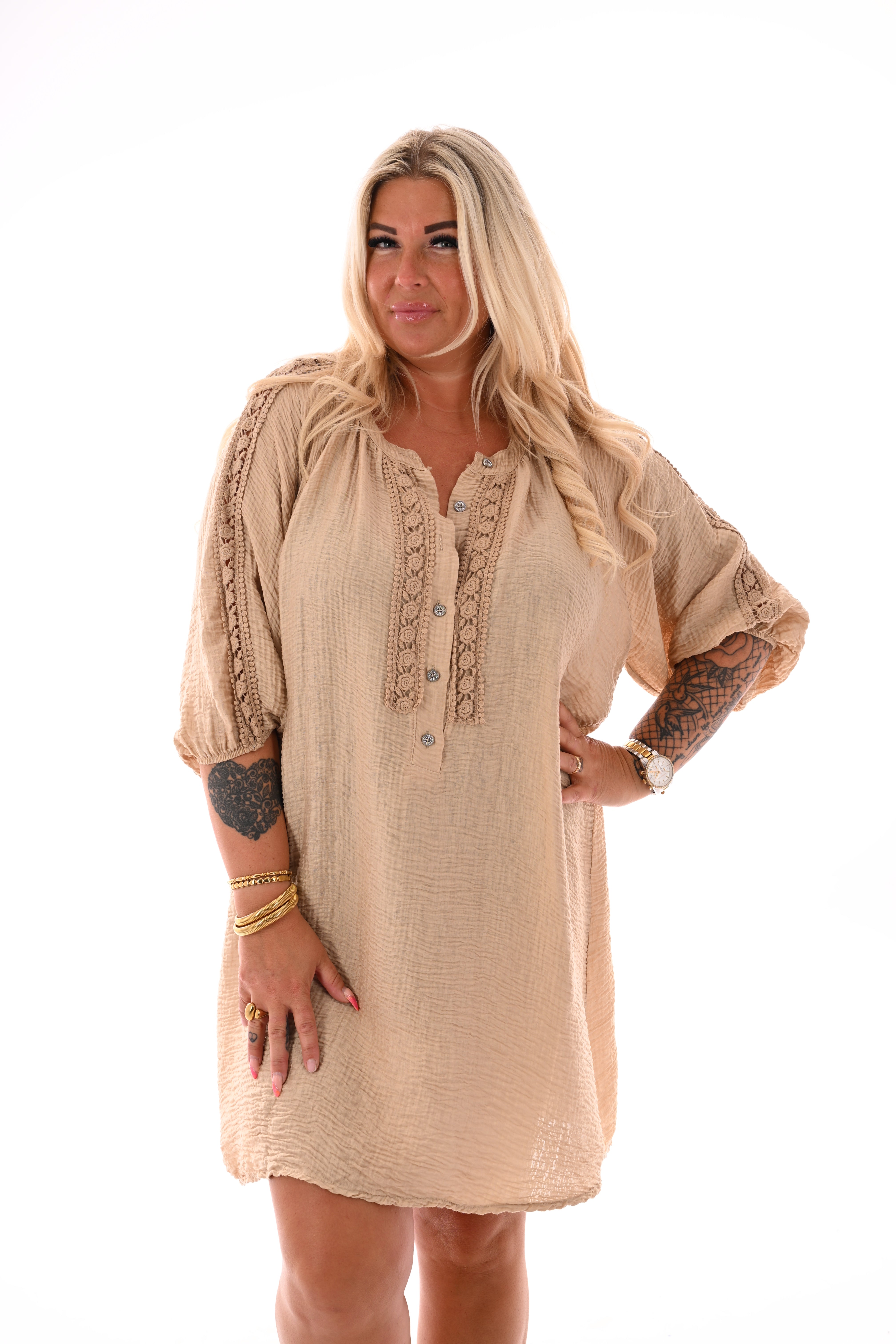 Wafel jurk ibiza camel