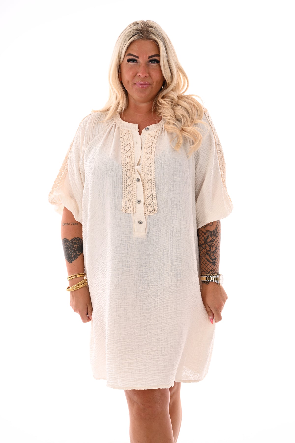 Wafel jurk ibiza creme