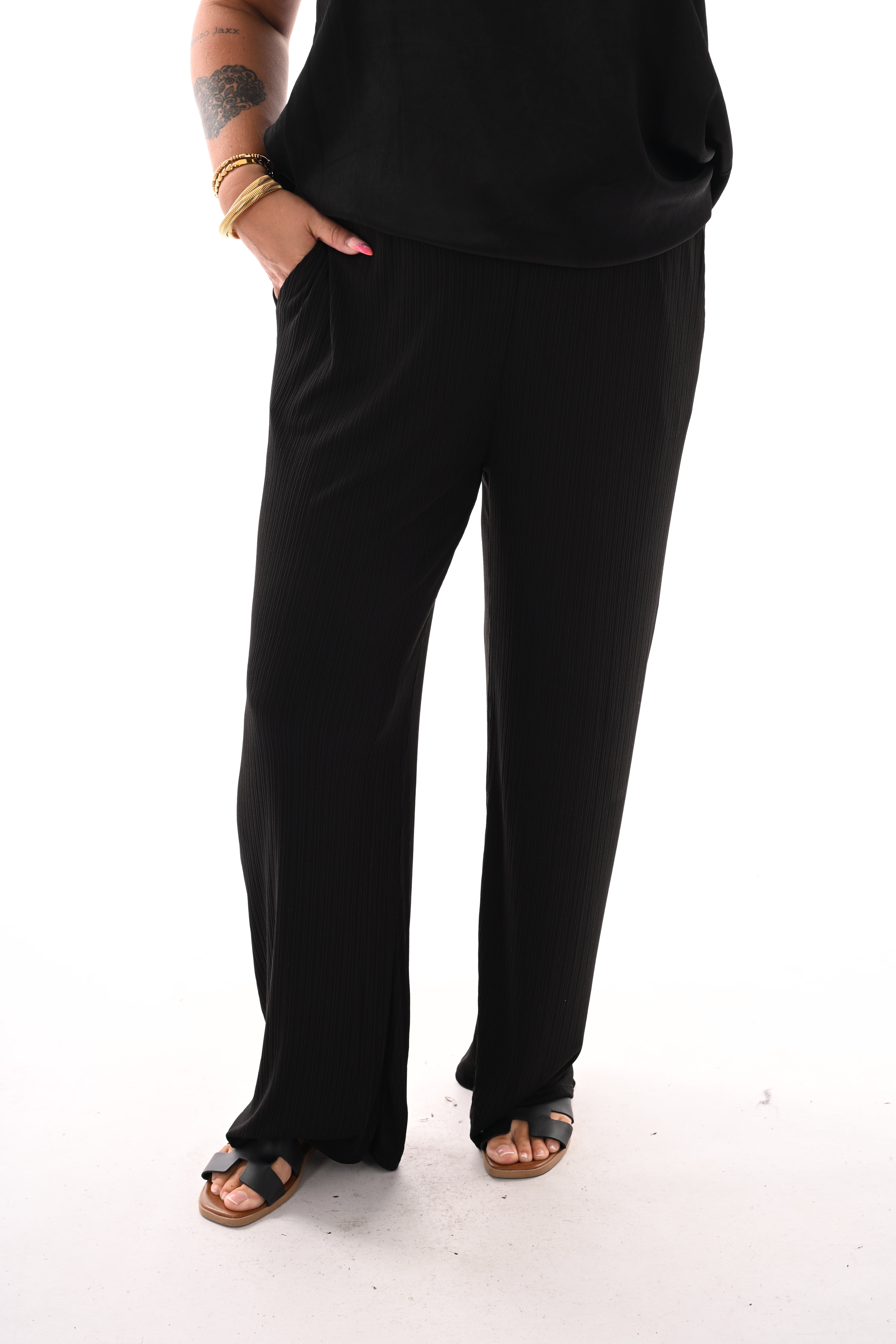 Broek smalle plooien zwart