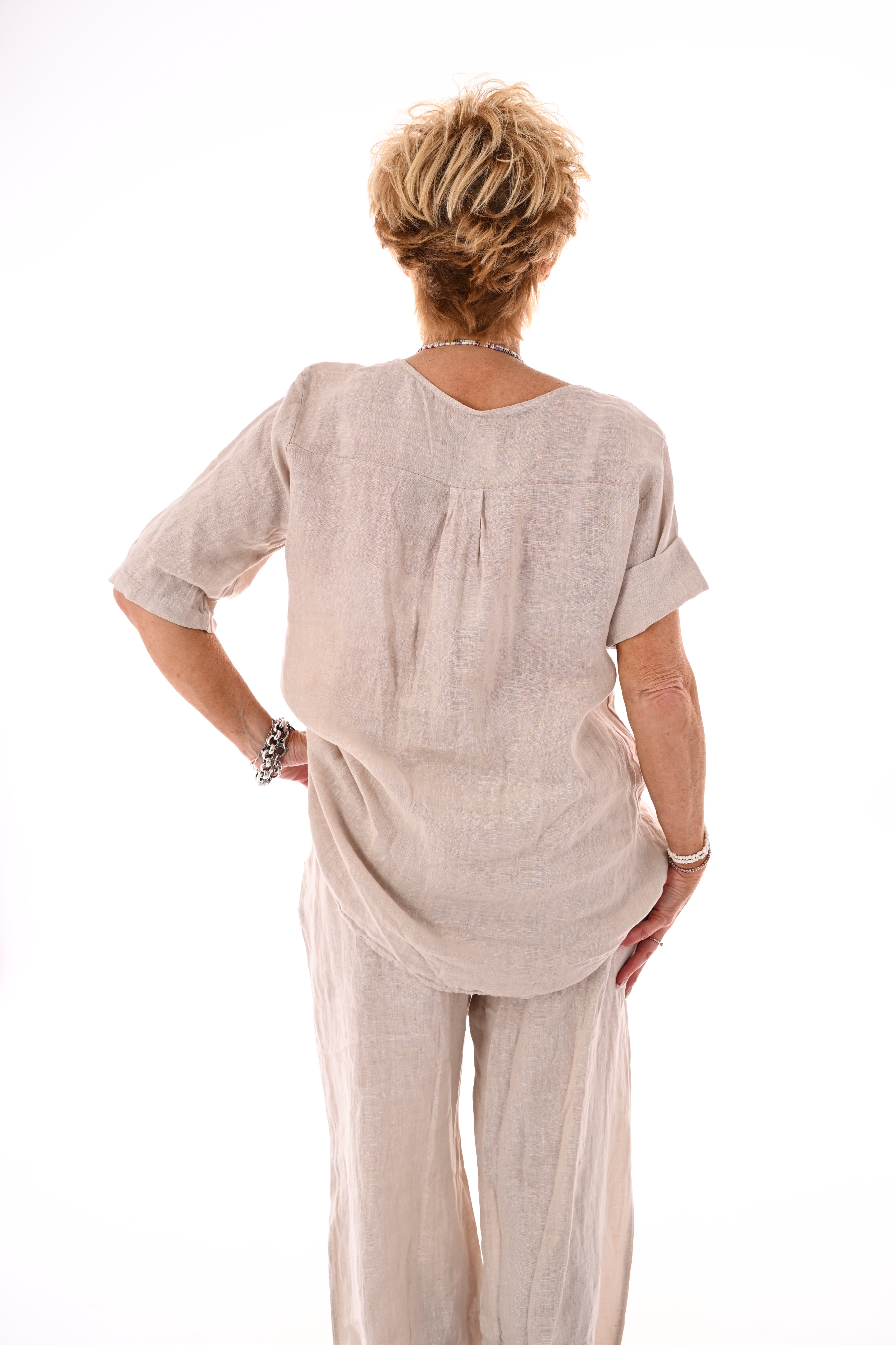 Tweedelig set linnen korte mouwen beige