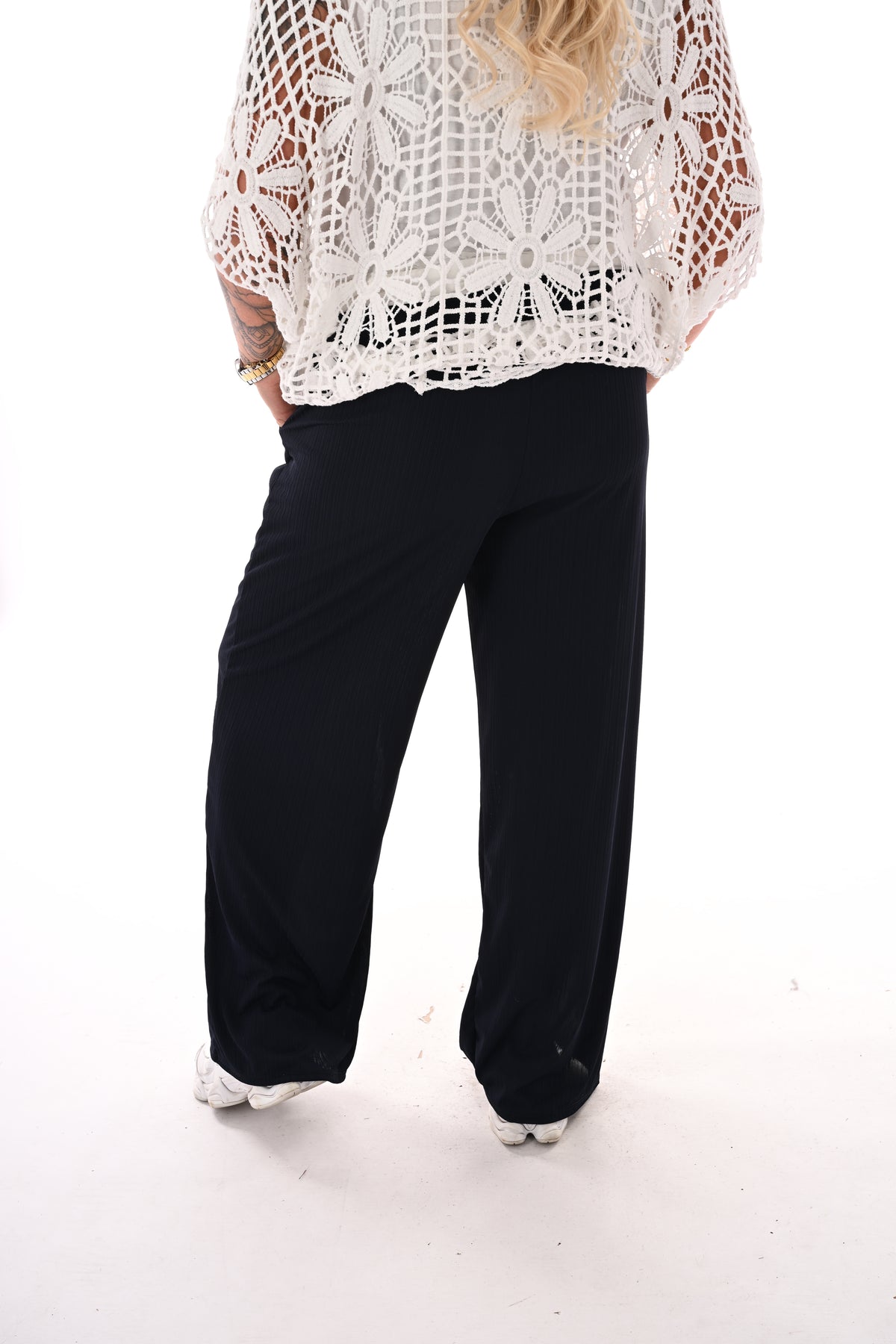 Broek smalle plooien marineblauw