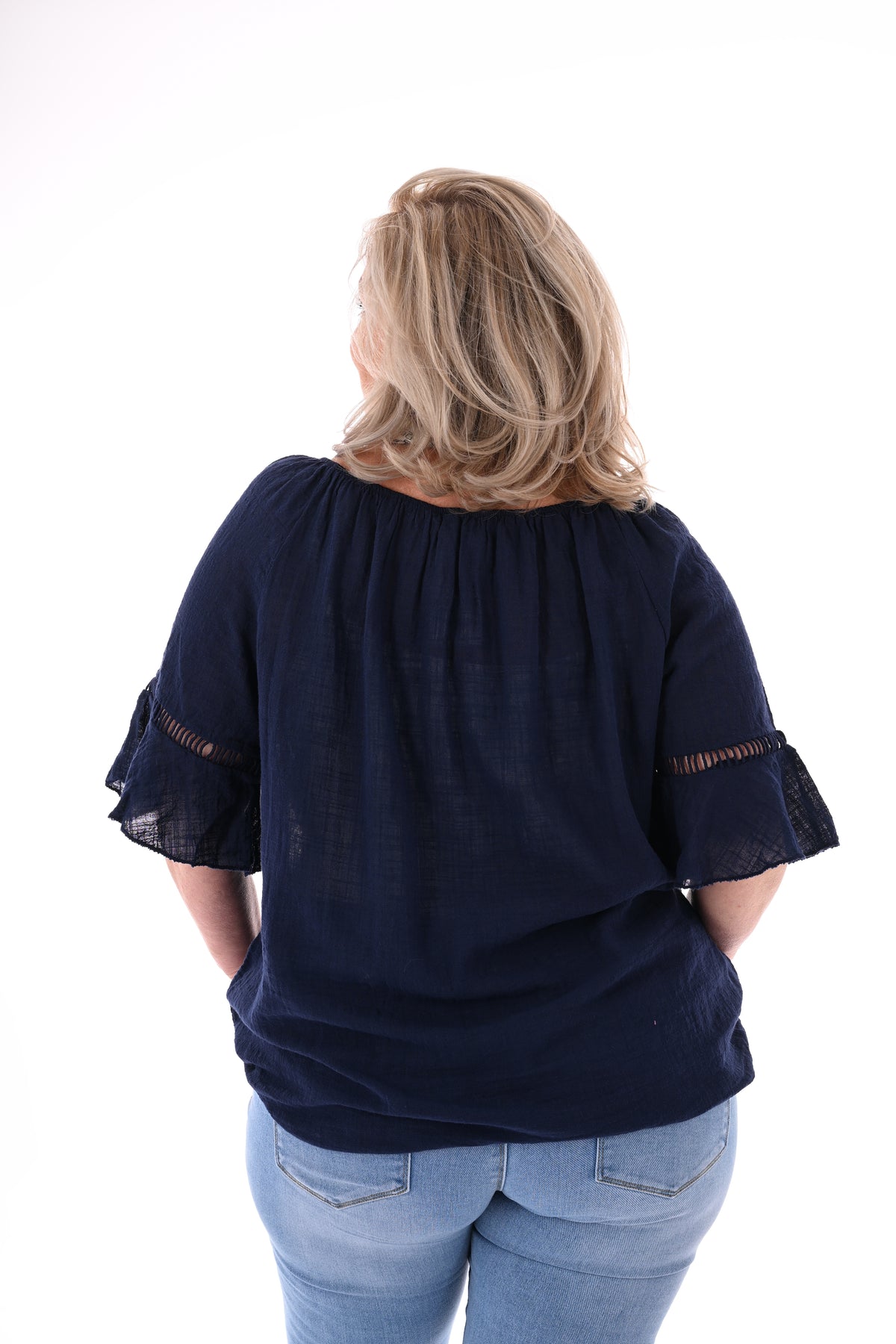 Top ibiza met kwastjes marineblauw